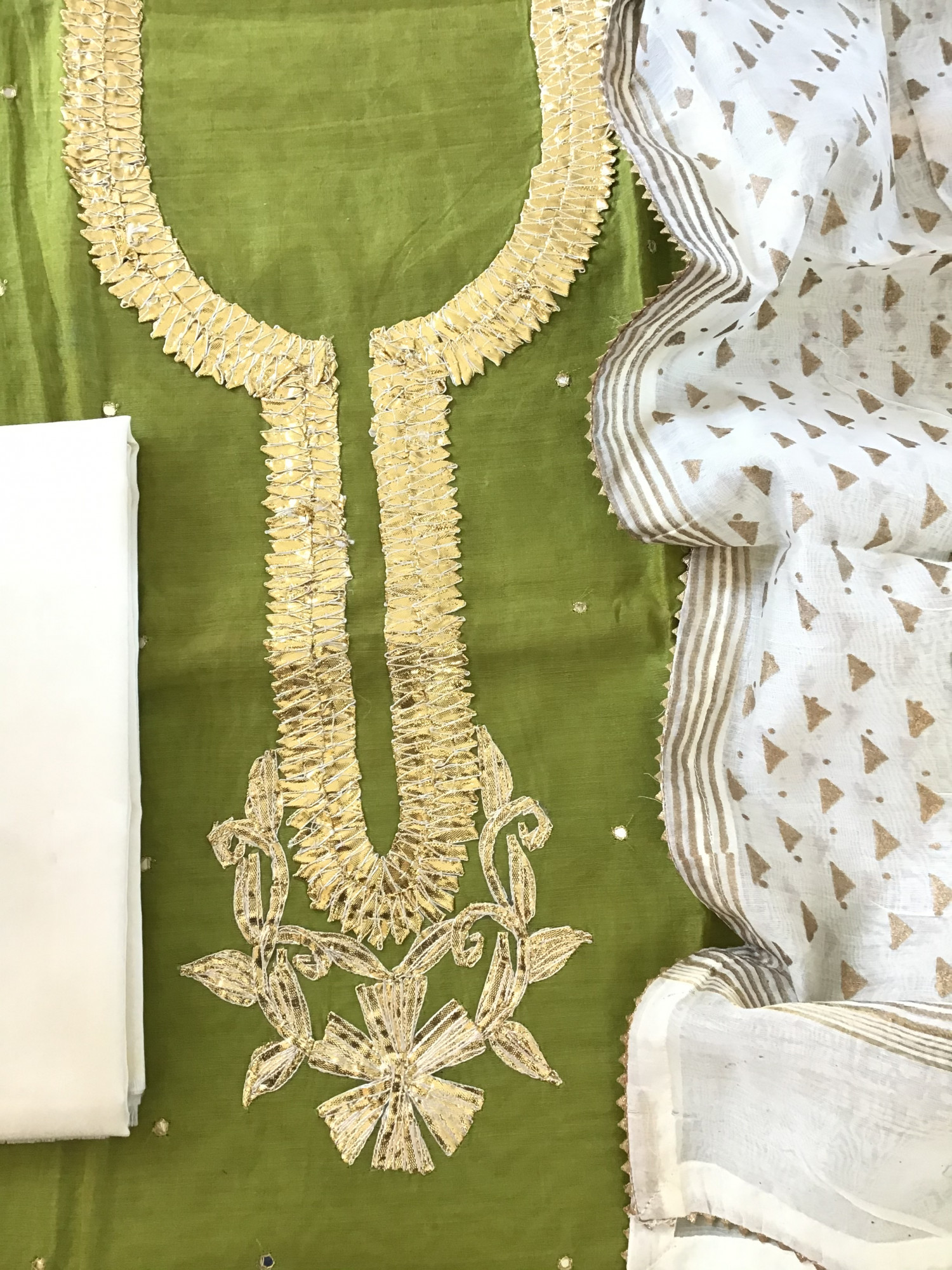 Soft Chanderi Embroidered Suit - Green
