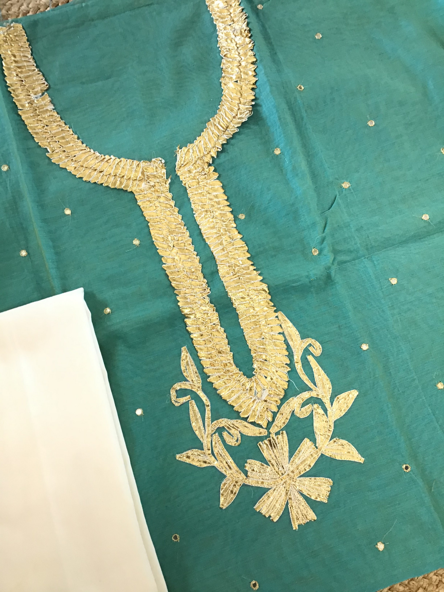 Soft Chanderi Embroidered Suit - Sea Green