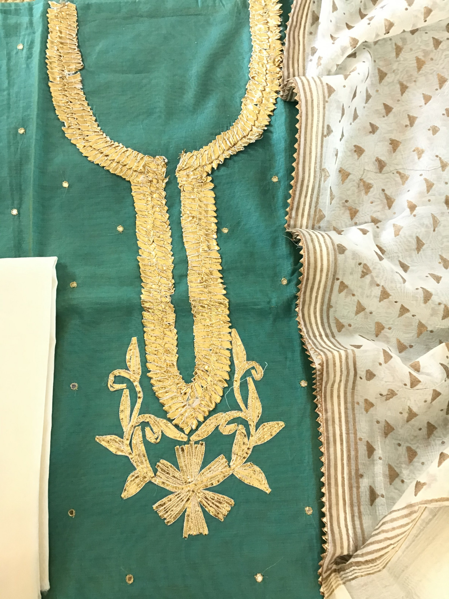 Soft Chanderi Embroidered Suit - Sea Green