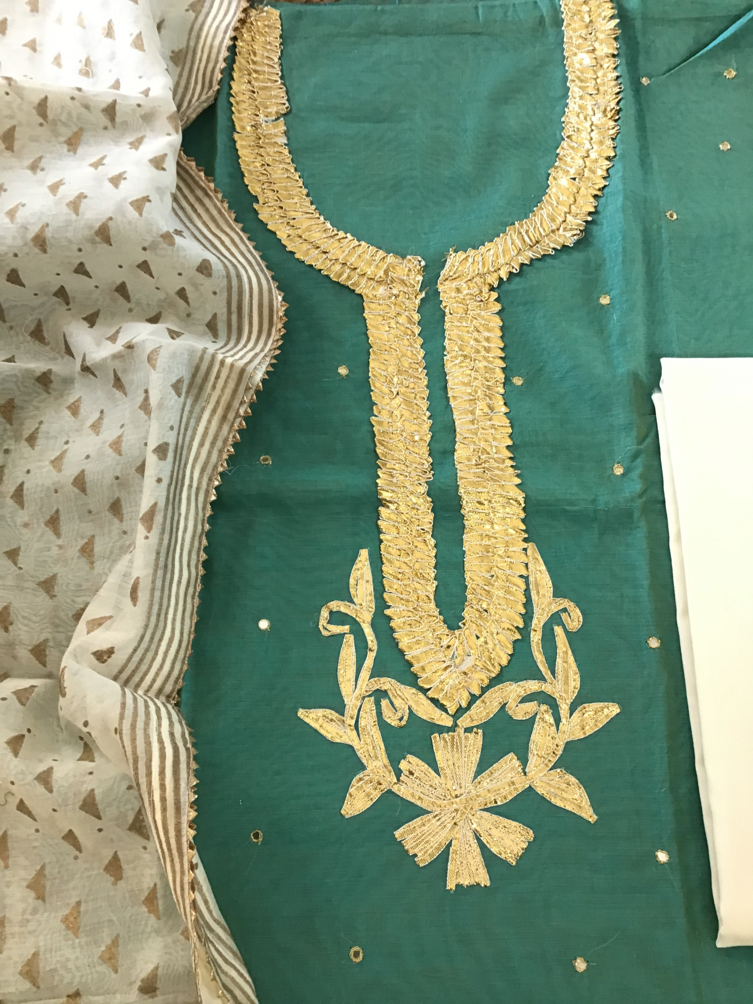 Soft Chanderi Embroidered Suit - Sea Green