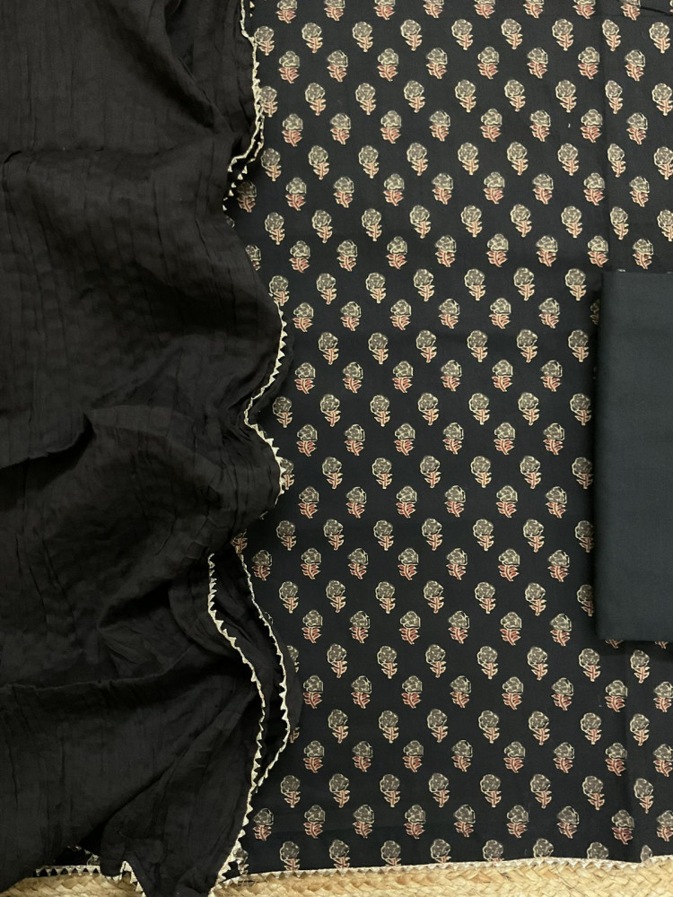 Image of Pure Cotton Printed Suit - Black