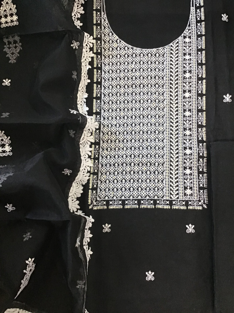 Image of Soft Supernet Embroidered Suit - Black