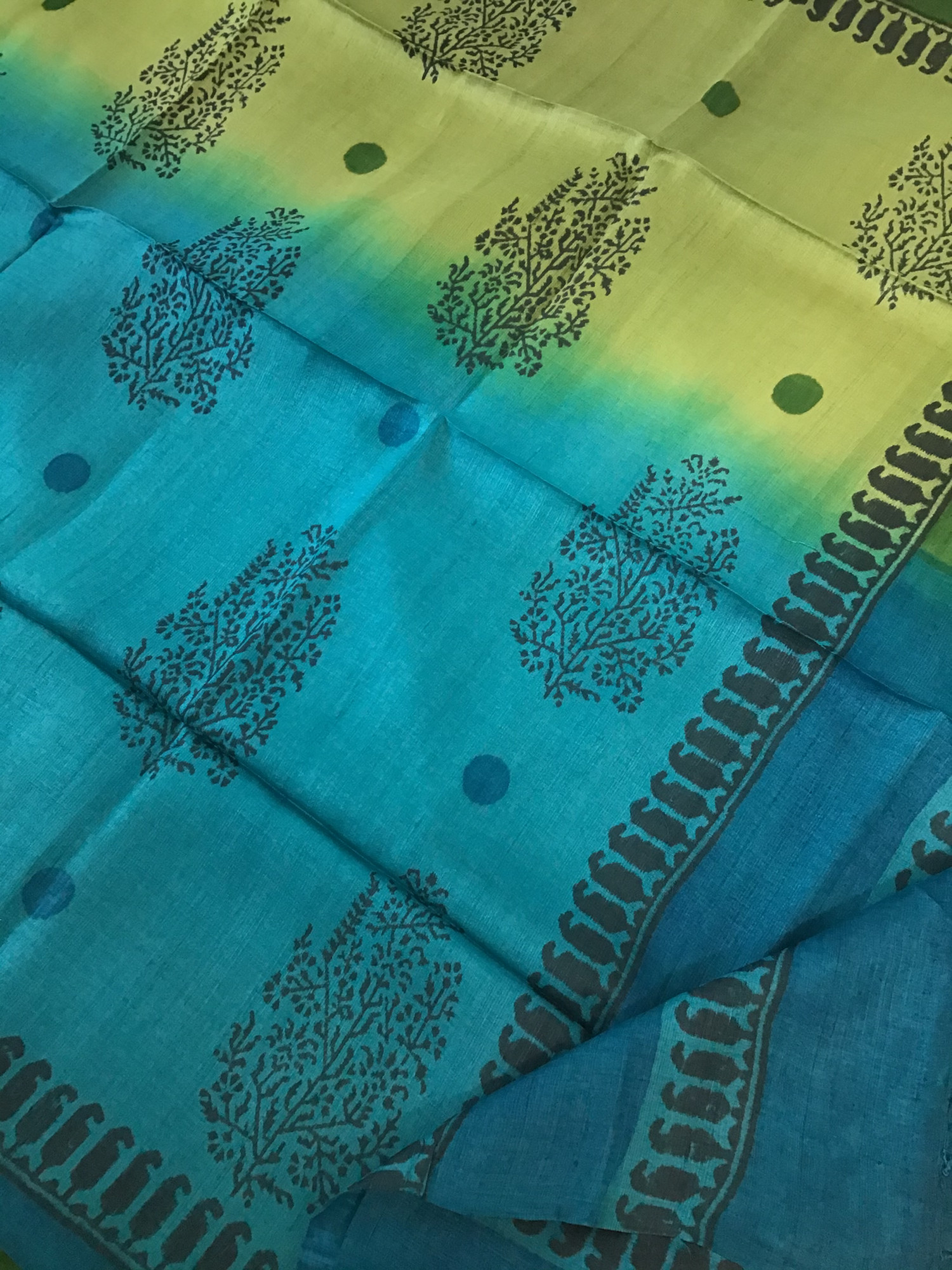 Soft Tussar Silk Zari Weaved Embroidered Suit - Green