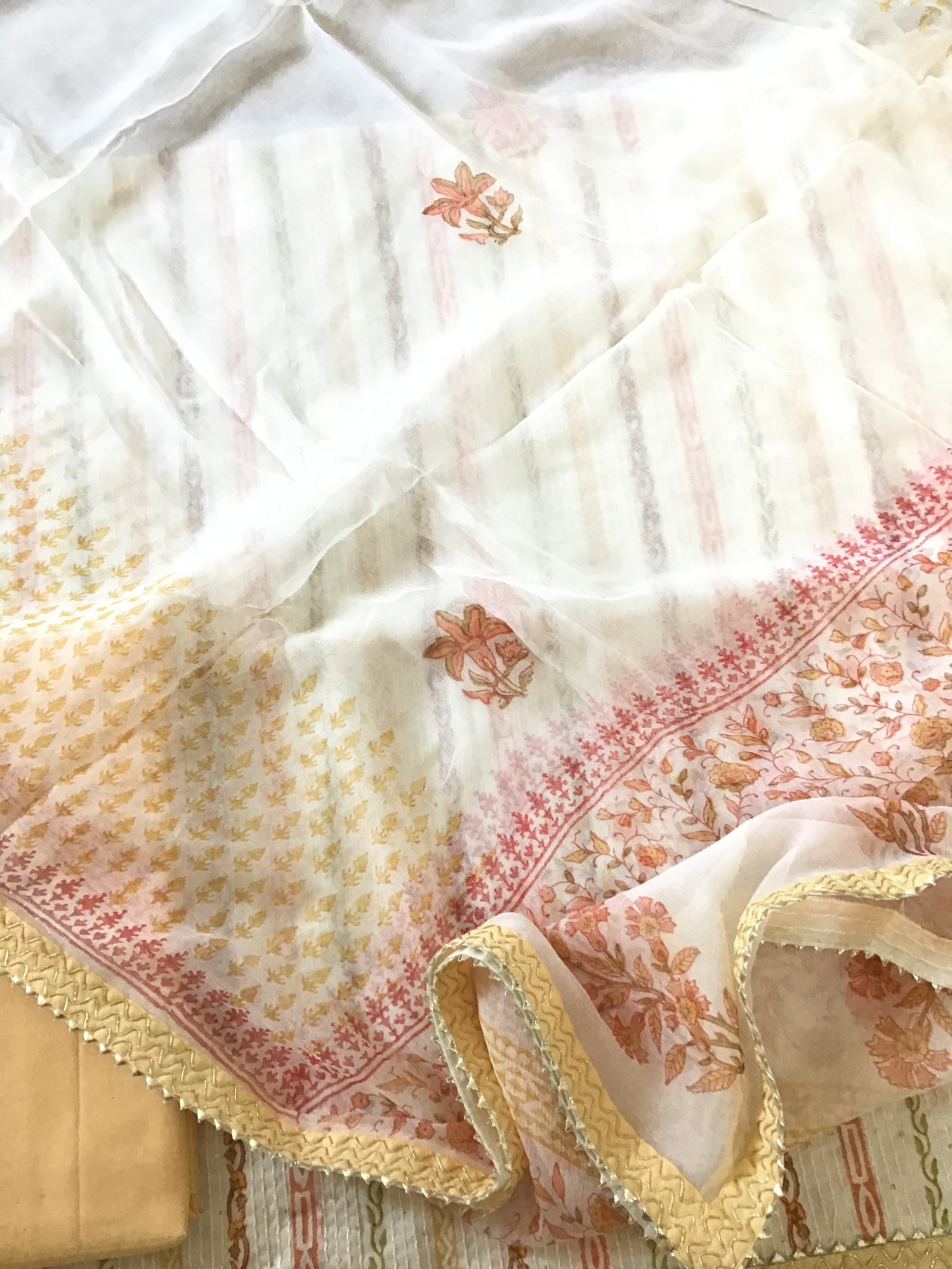 Pure Fine Cotton Printed Embroidered Suit - WhiteYellow