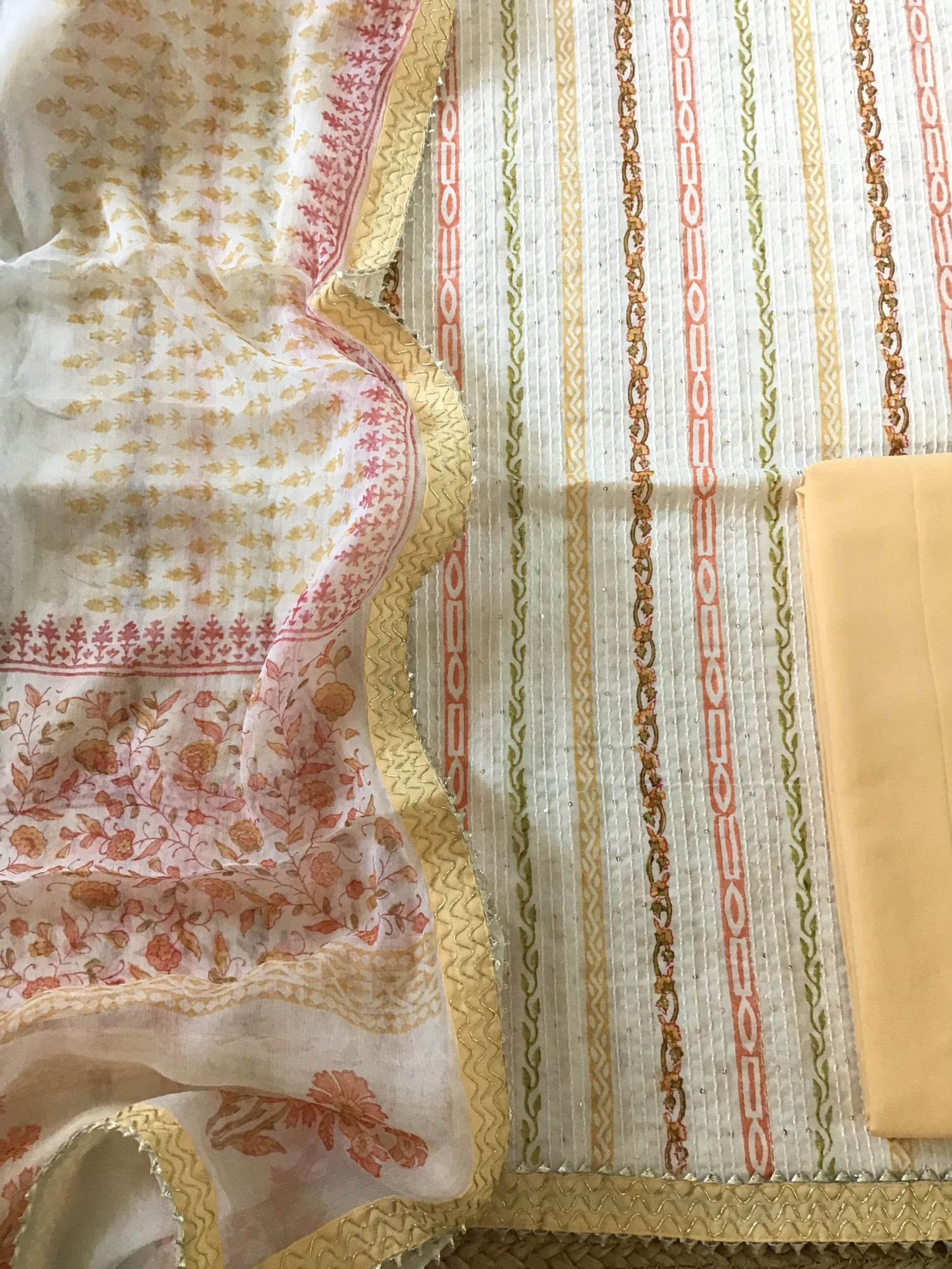 Pure Fine Cotton Printed Embroidered Suit - WhiteYellow