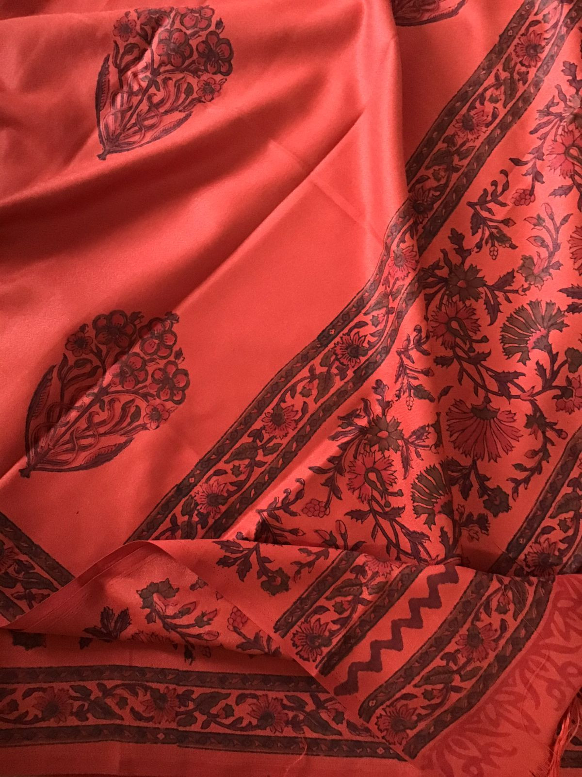 Pure Woollen Cotton Silk Printed Suit - Orange