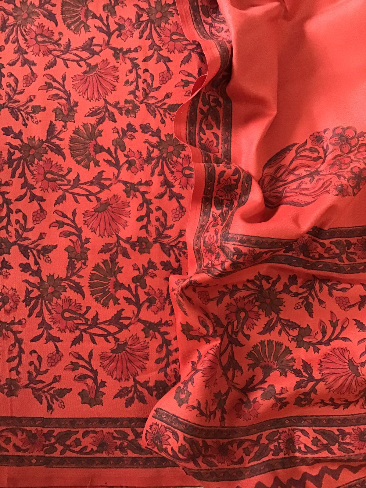 Pure Woollen Cotton Silk Printed Suit - Orange