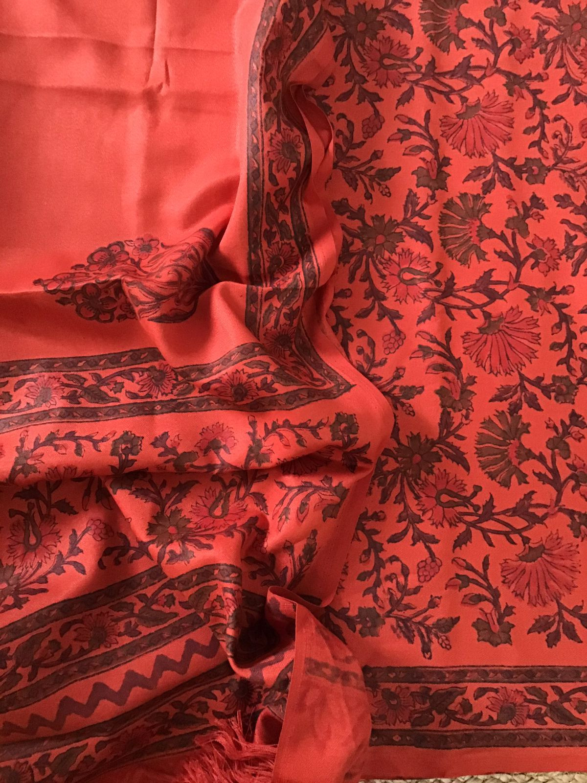 Pure Woollen Cotton Silk Printed Suit - Orange