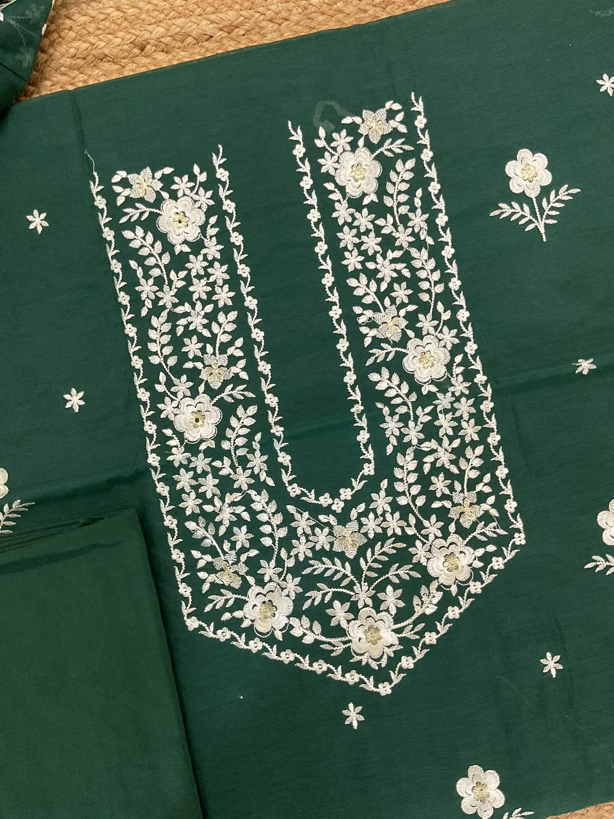 Soft Chanderi Embroidered Suit - Green