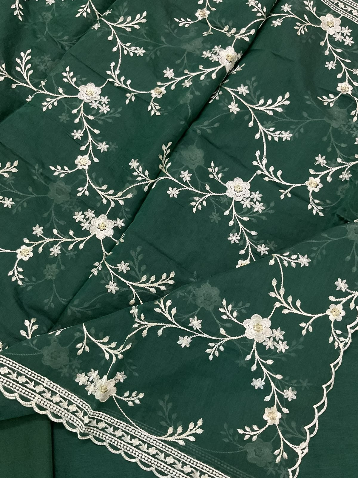 Soft Chanderi Embroidered Suit - Green