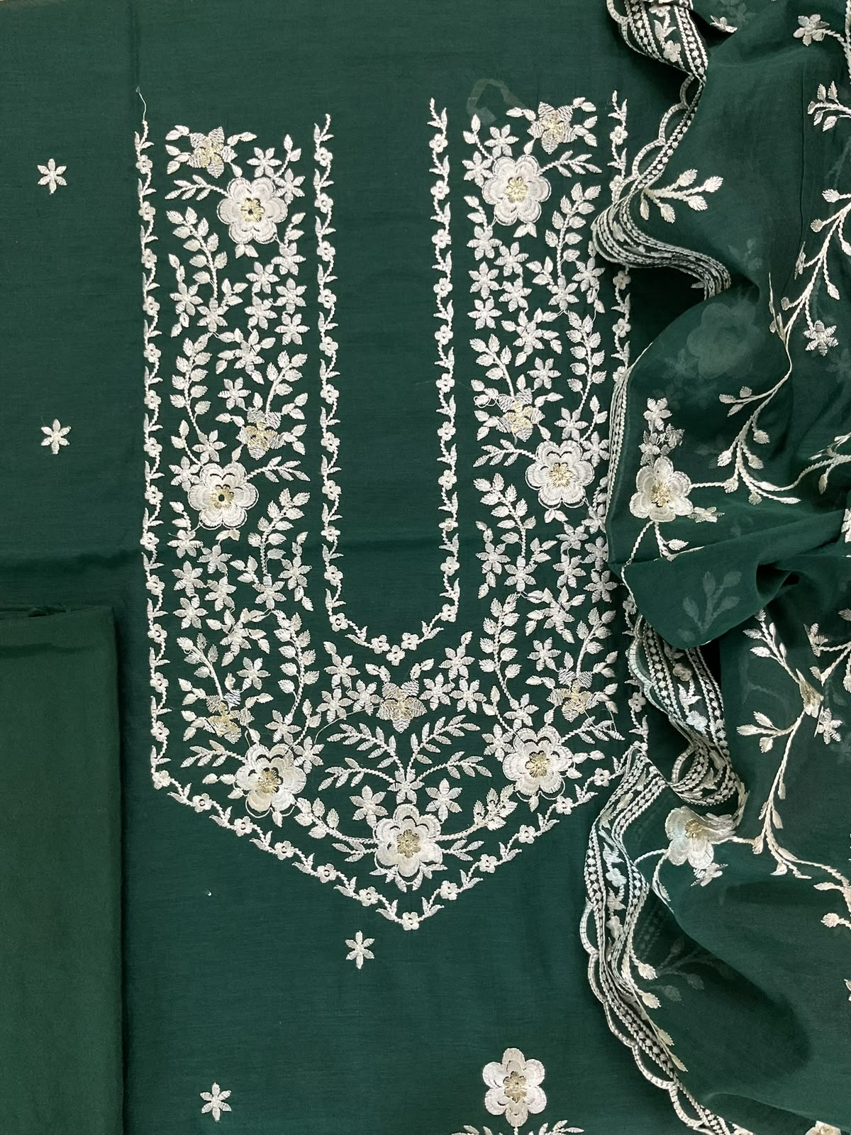 Soft Chanderi Embroidered Suit - Green