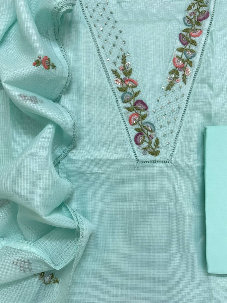Image of Soft Kota Silk Embroidered Suit - Blue