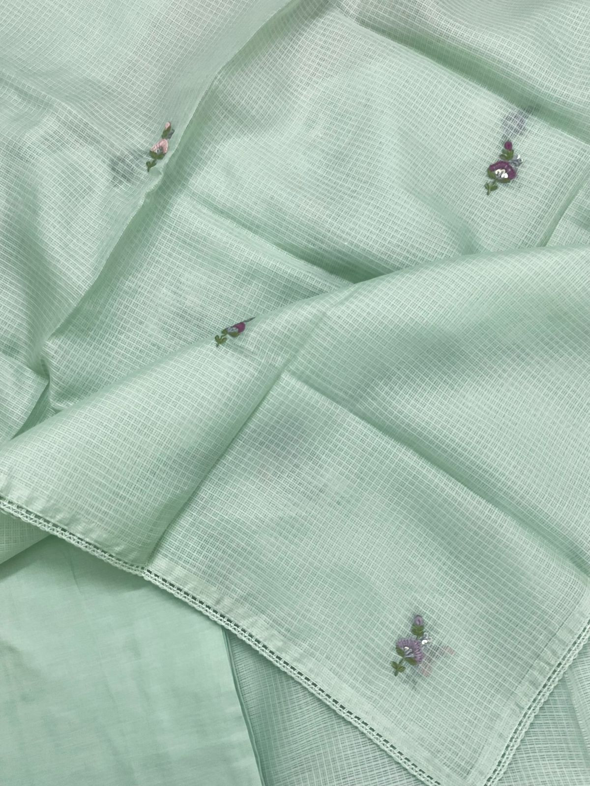 Soft Kota Silk Embroidered Suit - Green