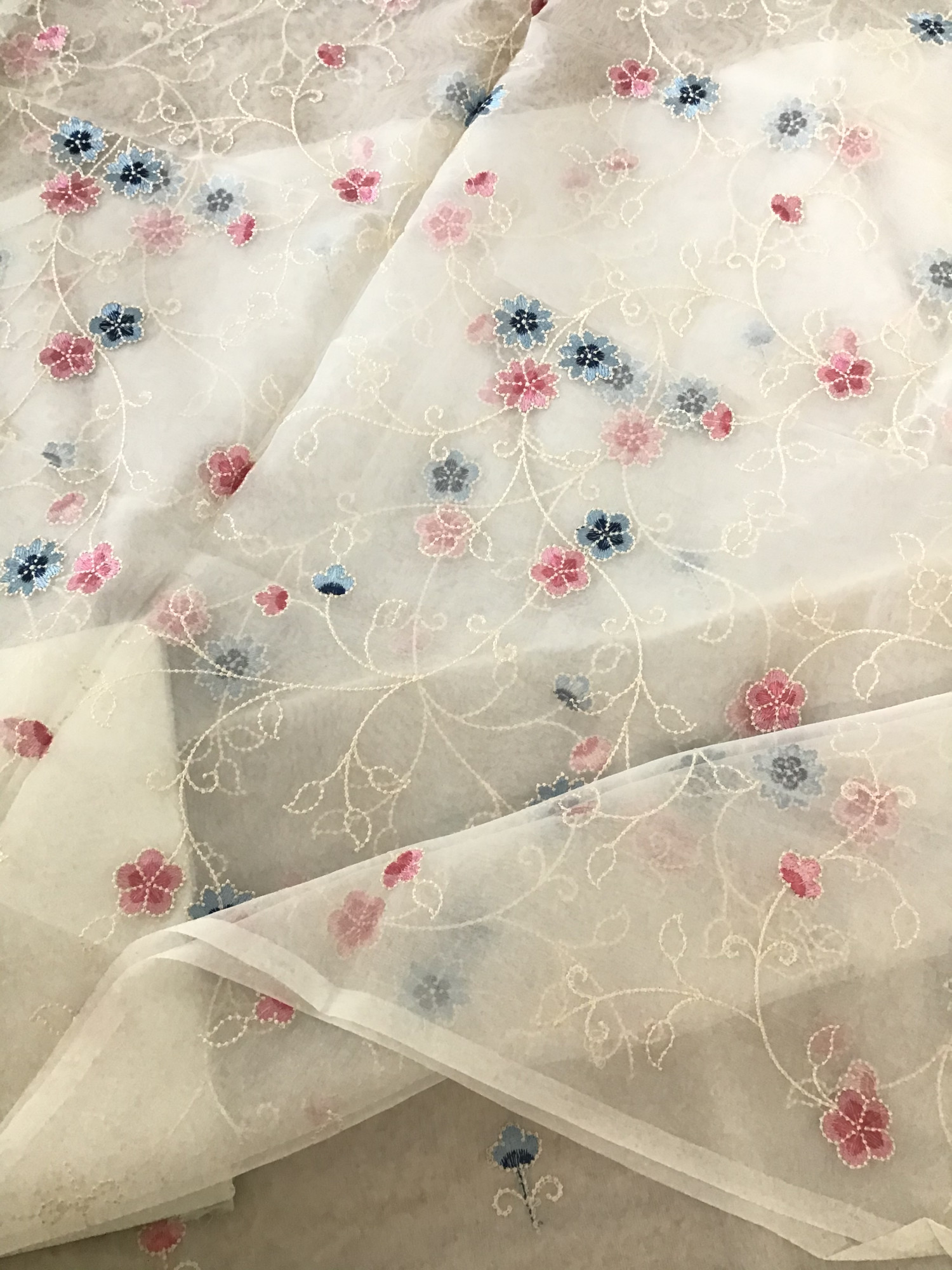 Soft Semi Organza Embroidered Suit - White