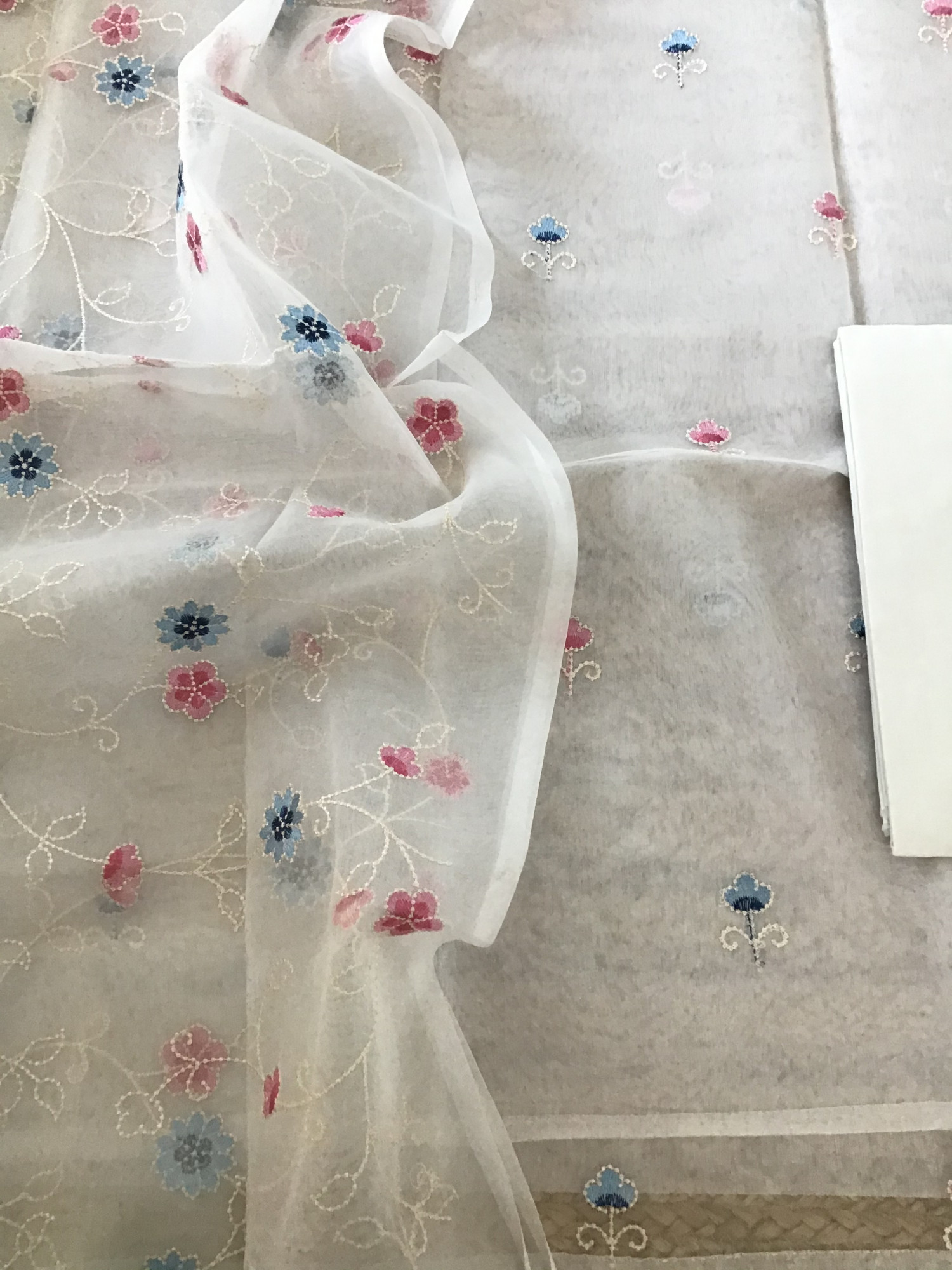 Soft Semi Organza Embroidered Suit - White