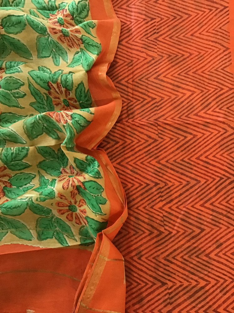 Image of Soft Chanderi Printed Suit - Orange
