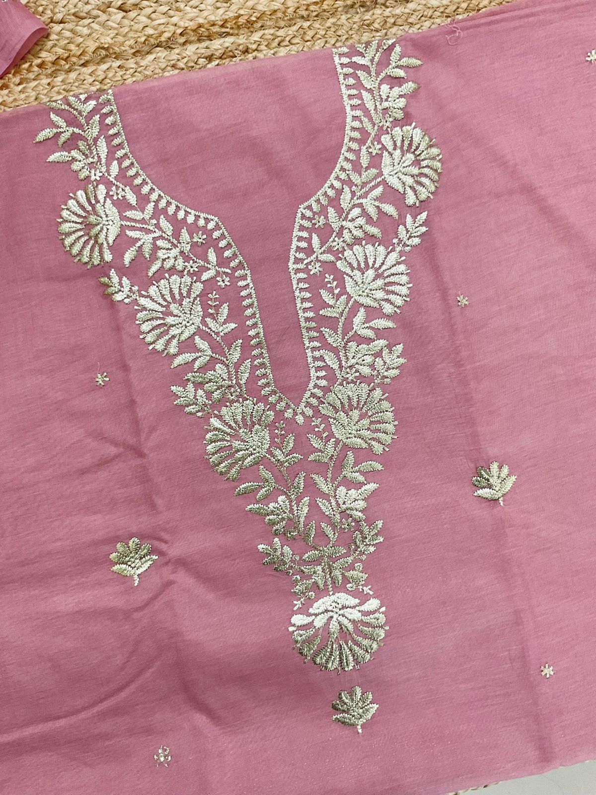 Soft Chanderi Embroidered Suit - Pink