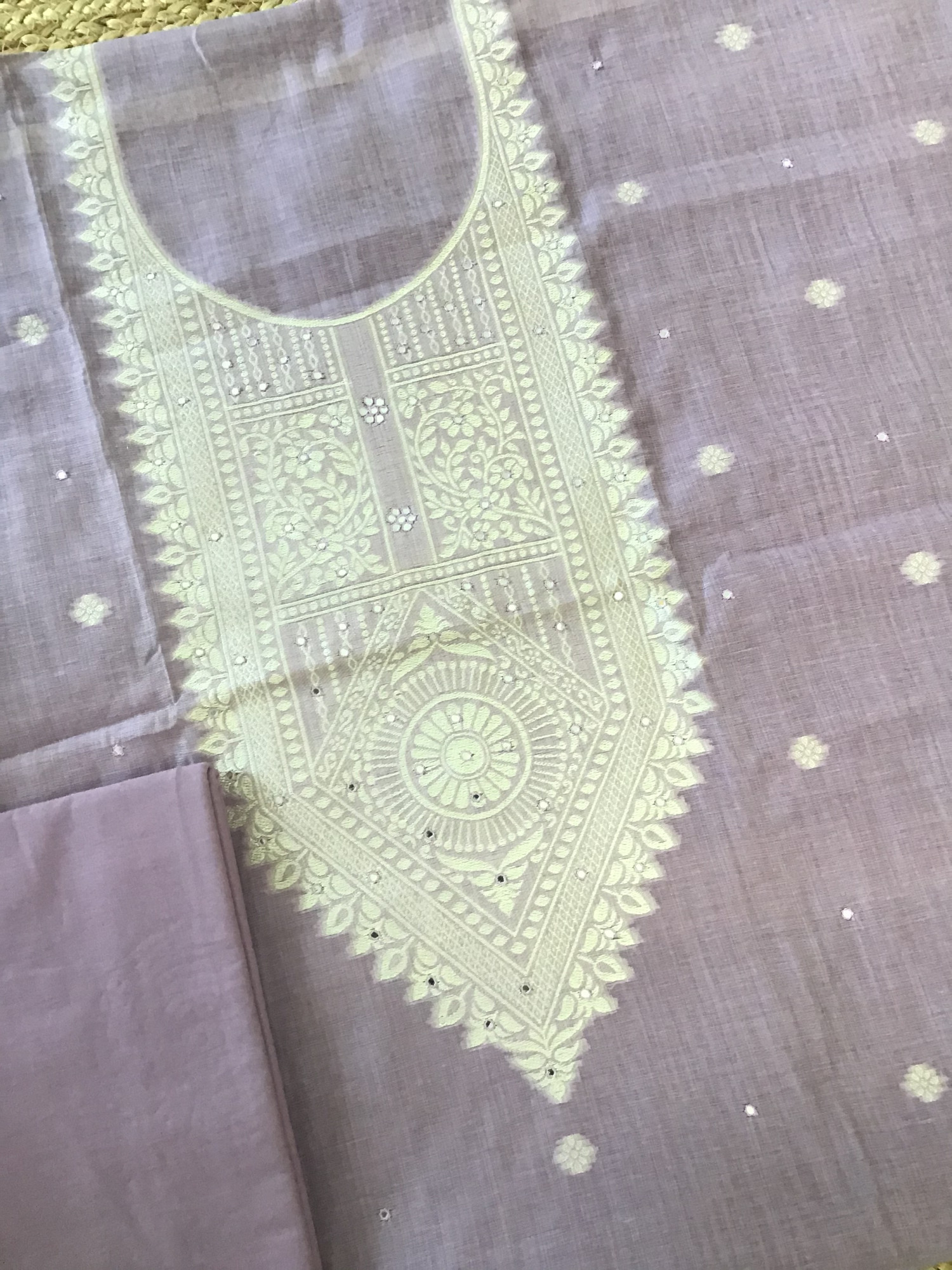 Soft Slub Chanderi Jamdani Weaved Embroidered Suit - Lavender