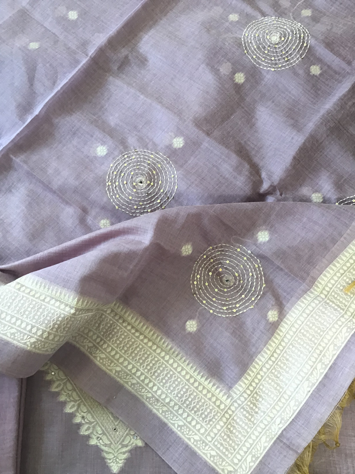 Soft Slub Chanderi Jamdani Weaved Embroidered Suit - Lavender