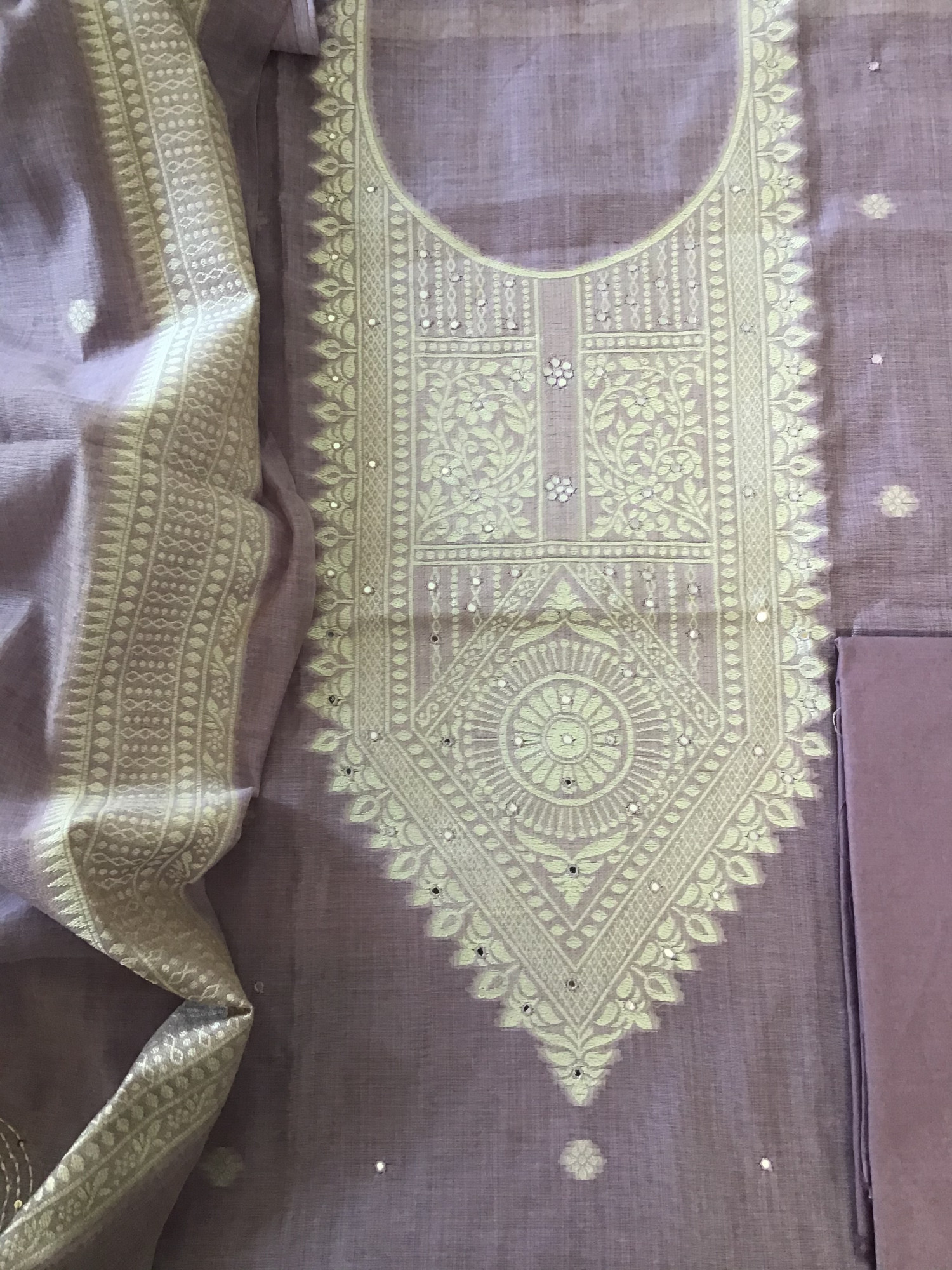 Soft Slub Chanderi Jamdani Weaved Embroidered Suit - Lavender