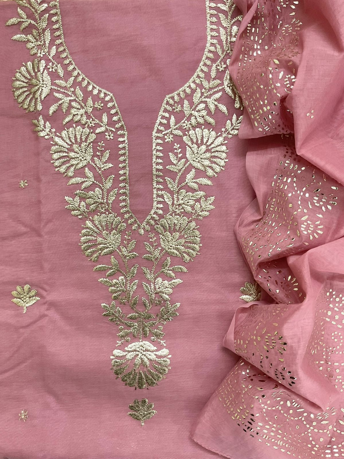 Soft Chanderi Embroidered Suit - Pink