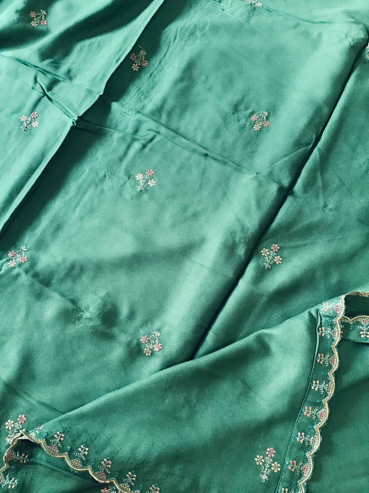 Soft Woollen Spun Silk Embroidered Suit - Green