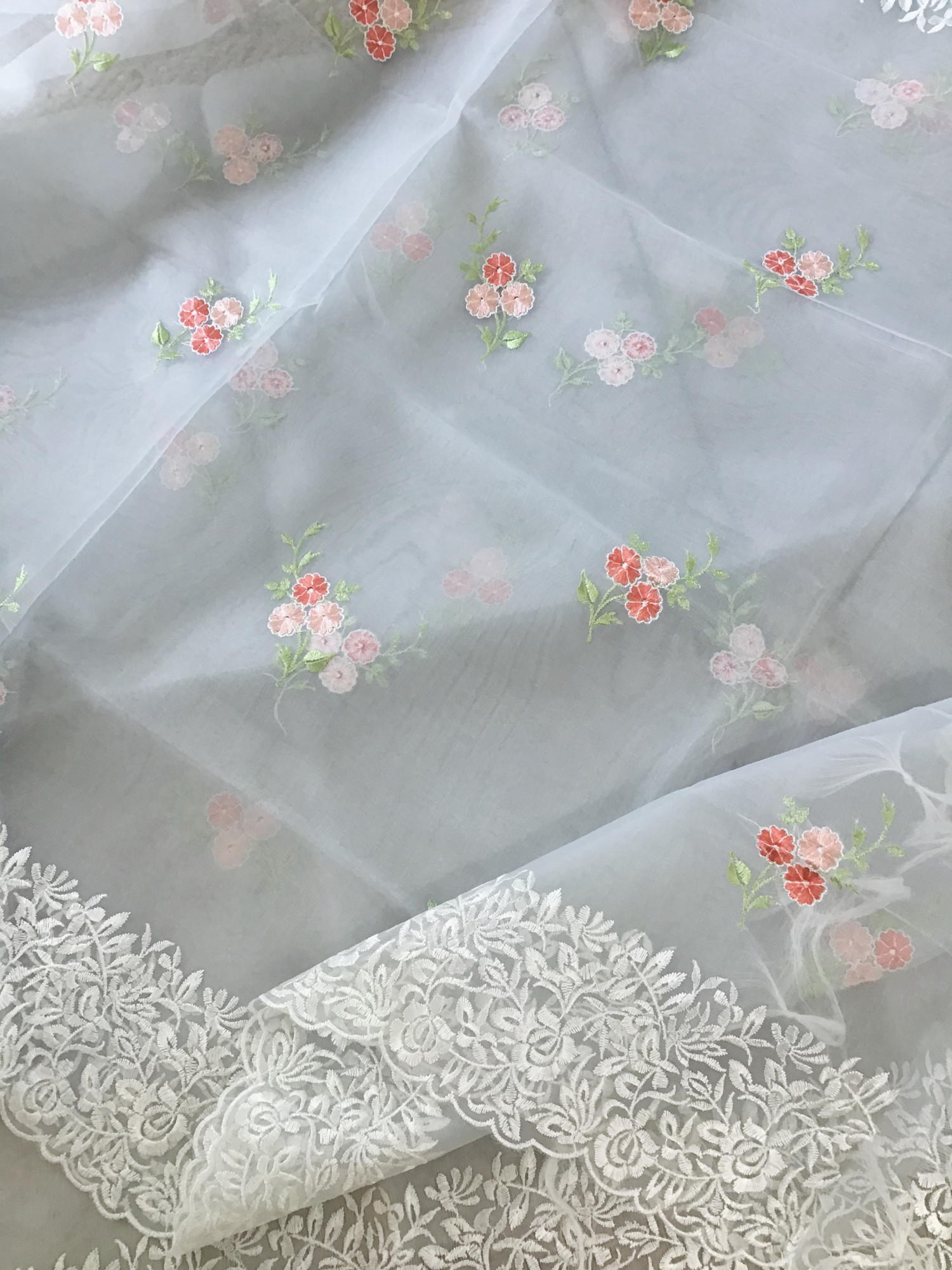 Soft Semi Organza Embroidered Suit - Grey