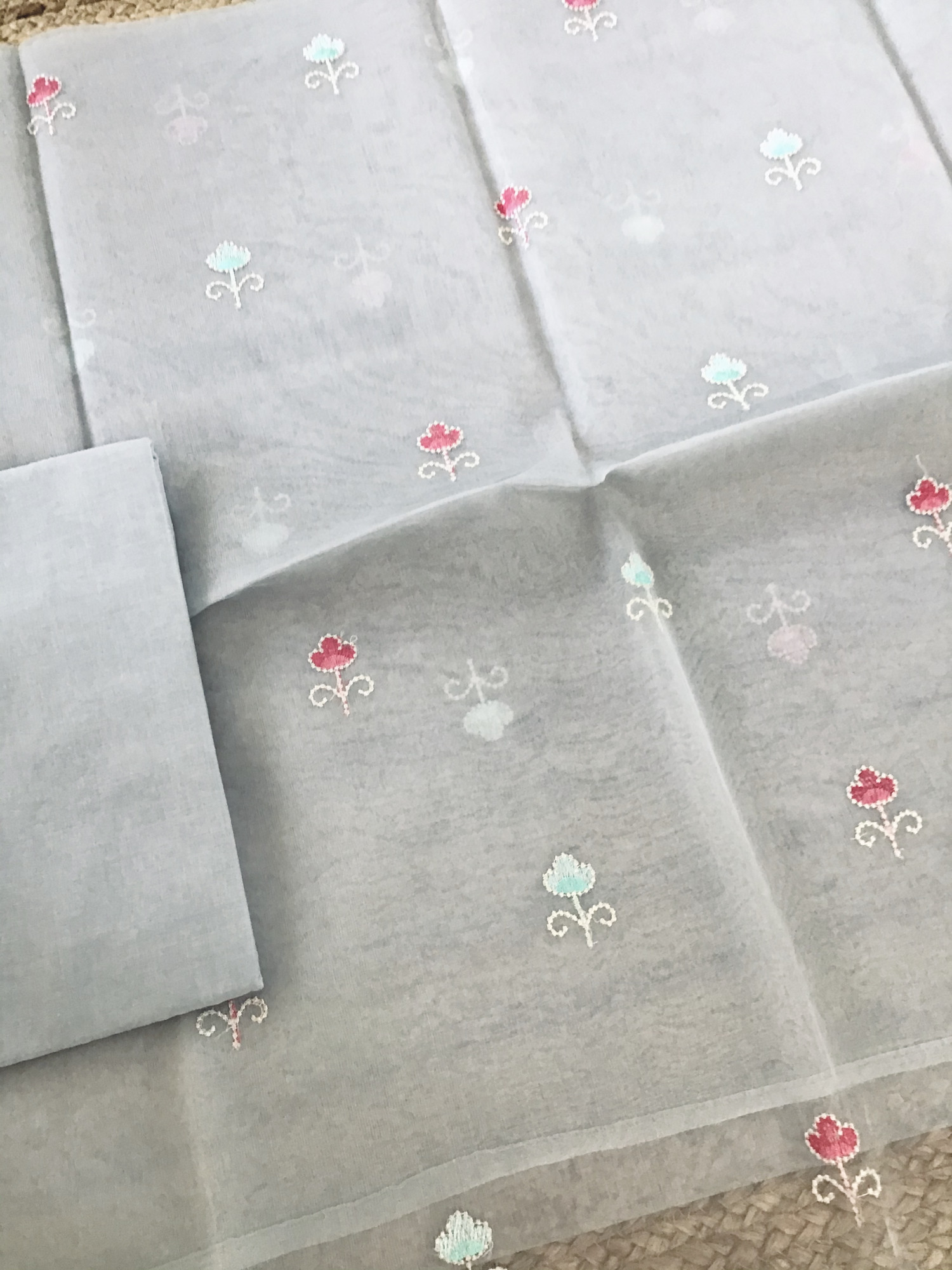 Soft semi Organza Embroidered Suit - Grey