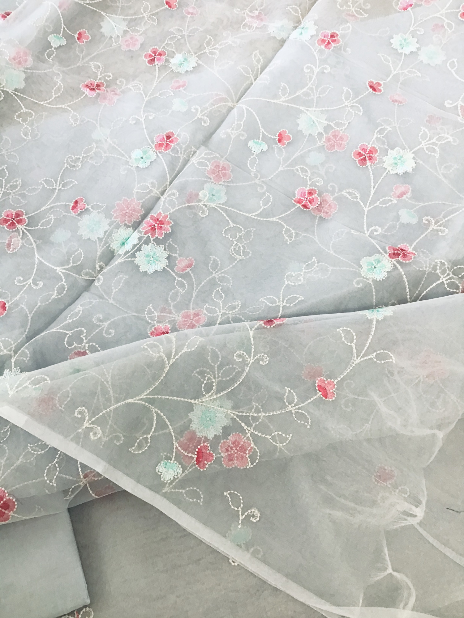 Soft semi Organza Embroidered Suit - Grey