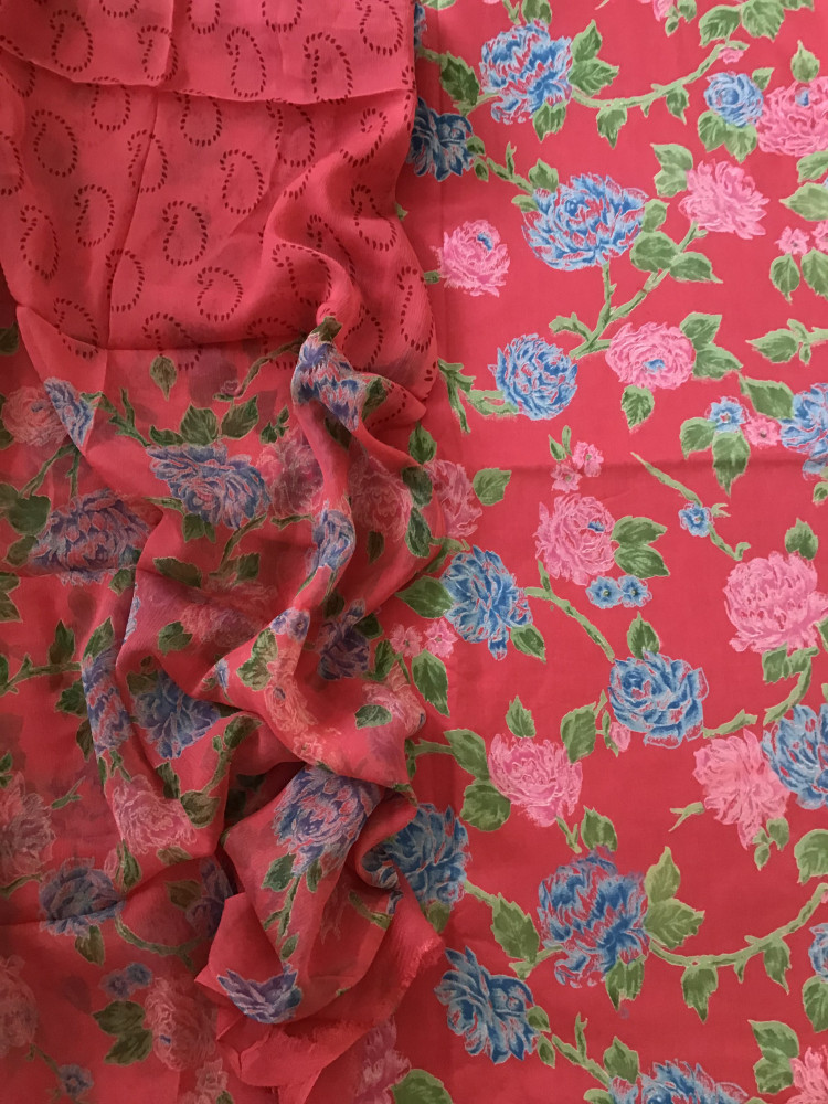 Image of Pure Jaam Cotton Printed Suit - Red