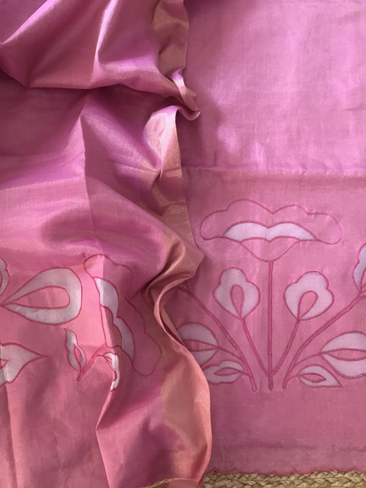 Image of Soft Tissue Chanderi Embroidered Suit - Pink