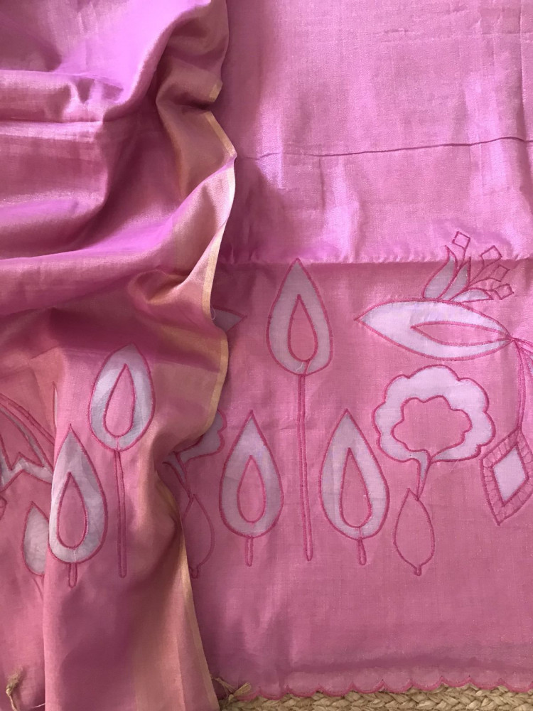 Image of Soft Tissue Chanderi Embroidered Suit - Pink