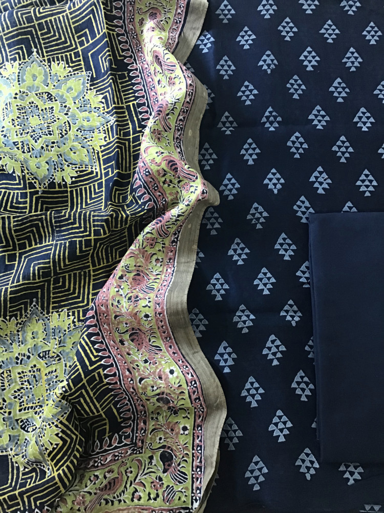 Image of Pure Chanderi Printed Suit - Blue