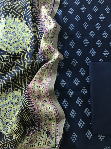 Image of Pure Chanderi Printed Suit - Blue