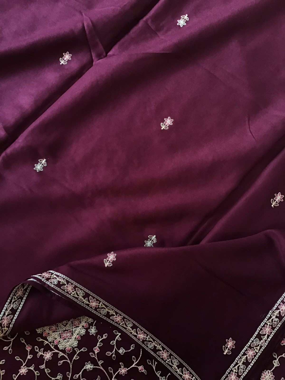 Soft Woollen Spun Silk Embroidered Suit - Wine