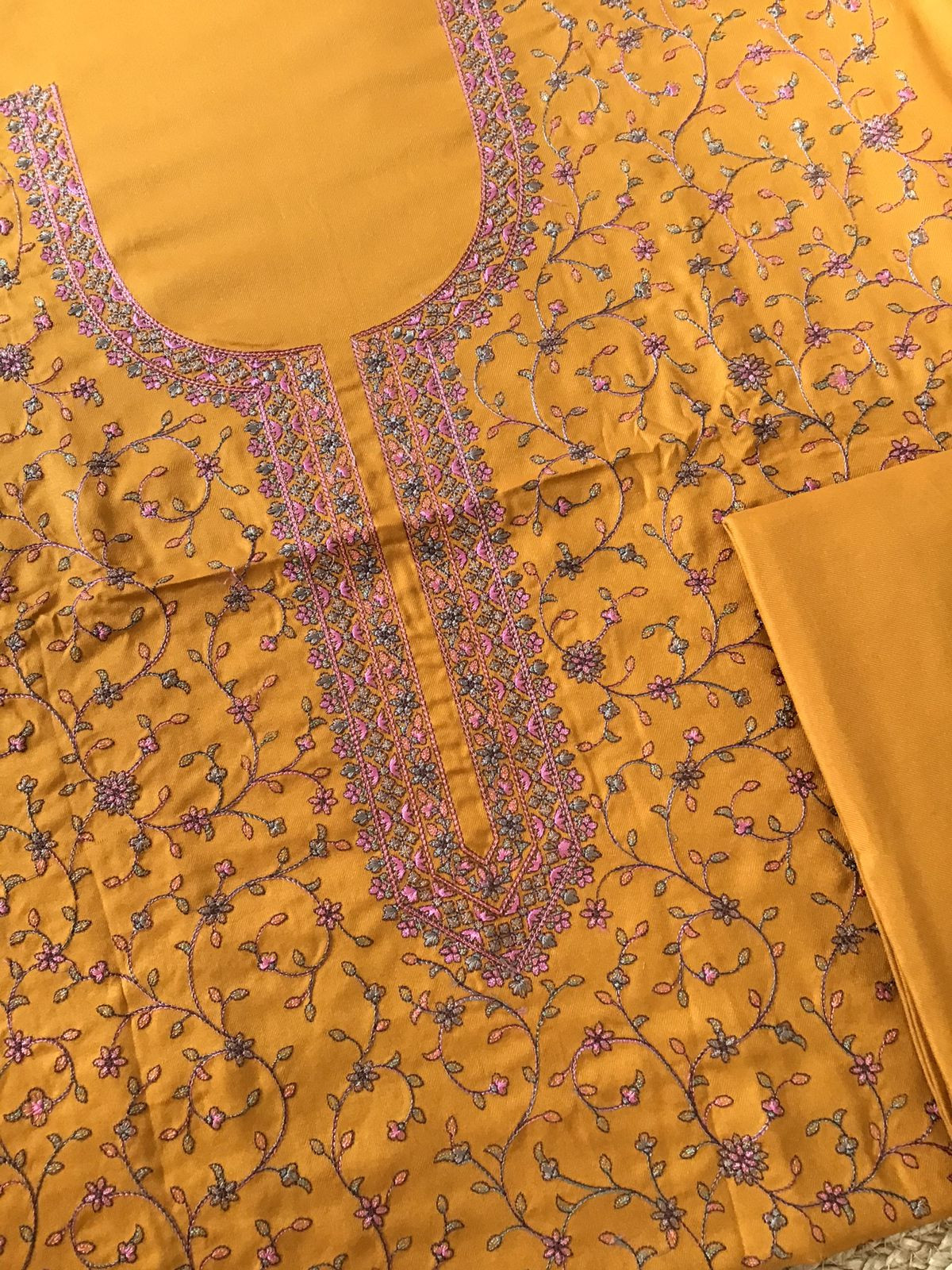 Soft Woollen Spun Silk Embroidered Suit - Dark Yellow