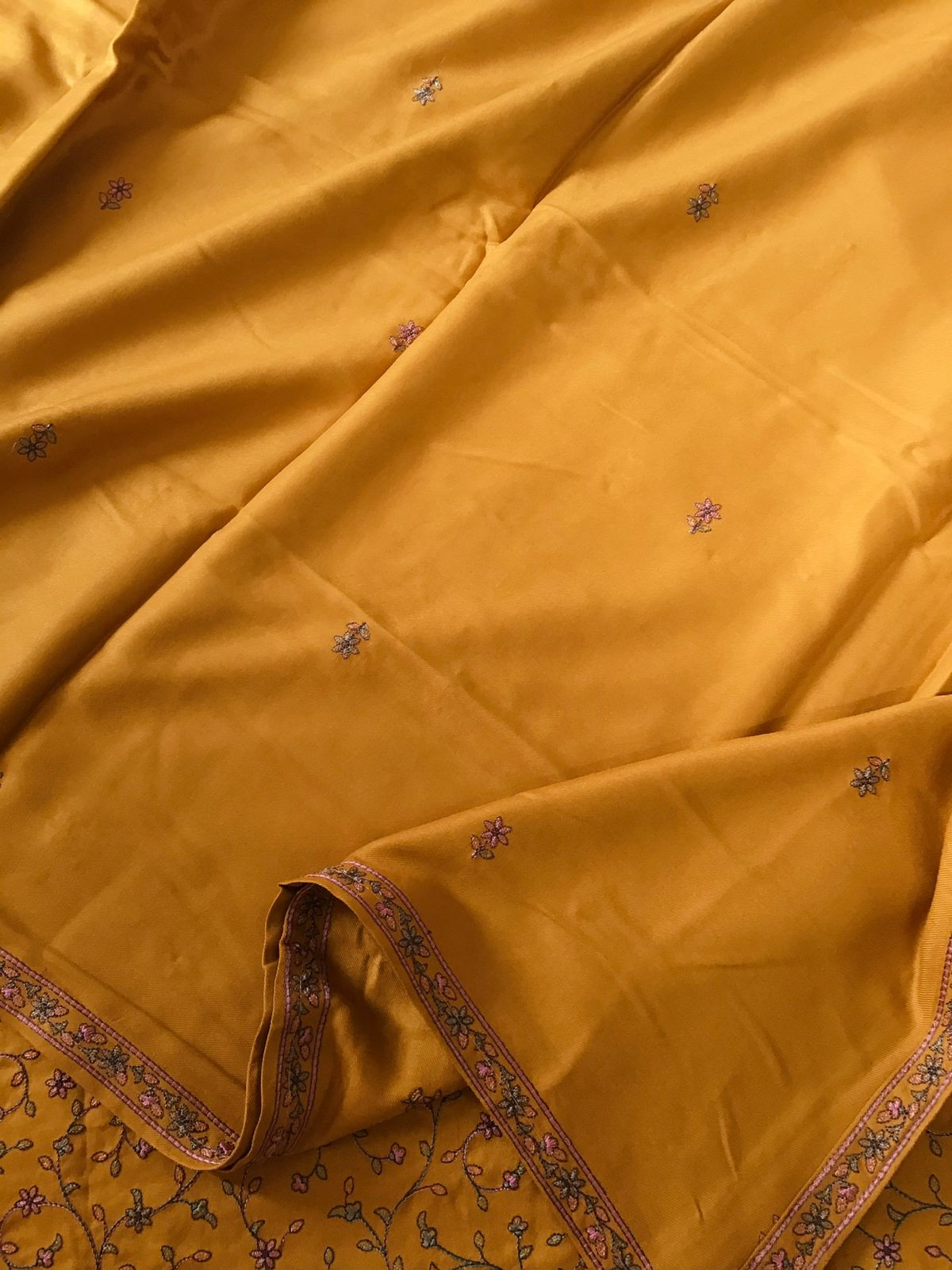 Soft Woollen Spun Silk Embroidered Suit - Dark Yellow
