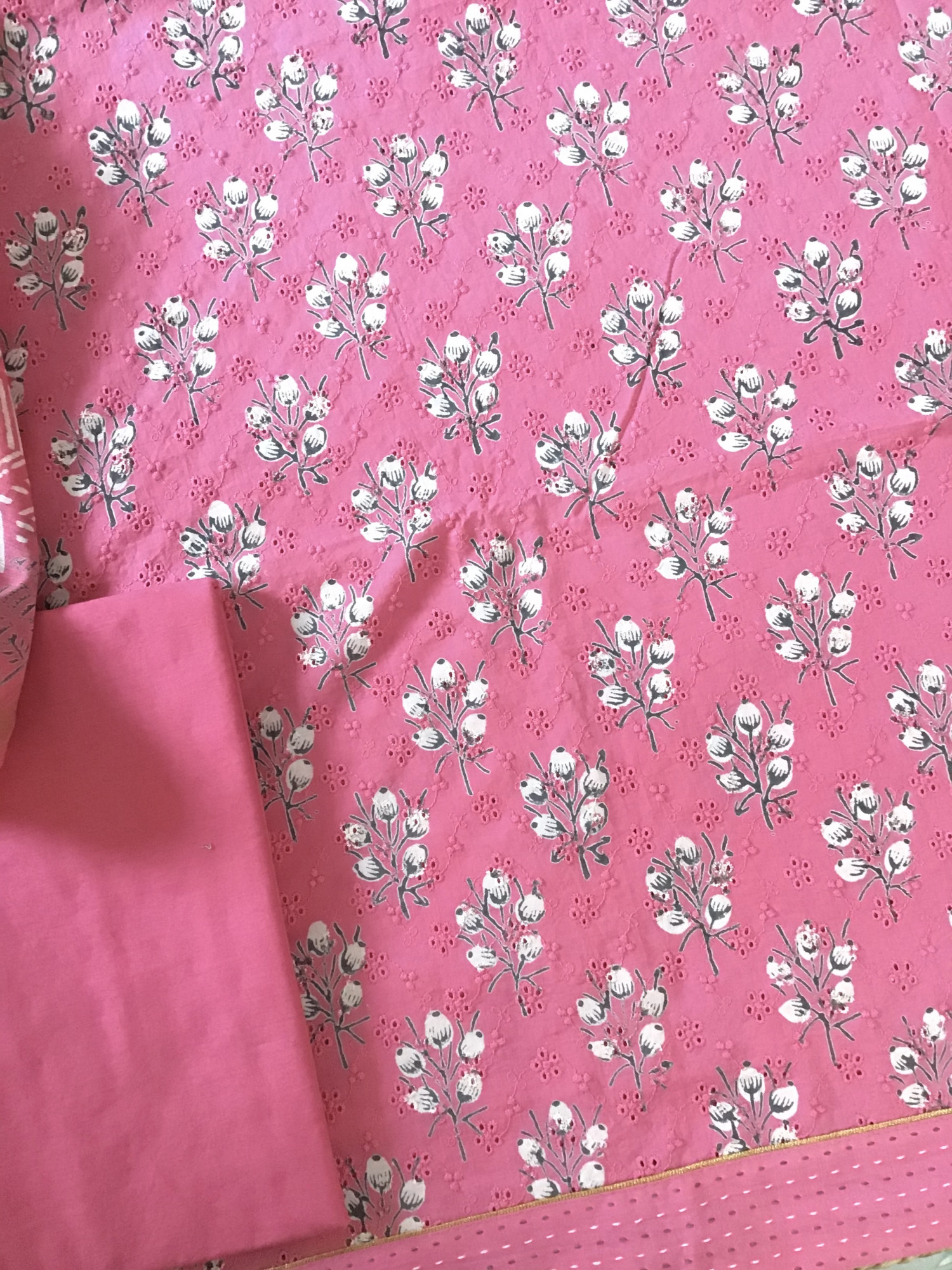 Pure Hakoba Cotton Printed Embroidered Suit - Pink