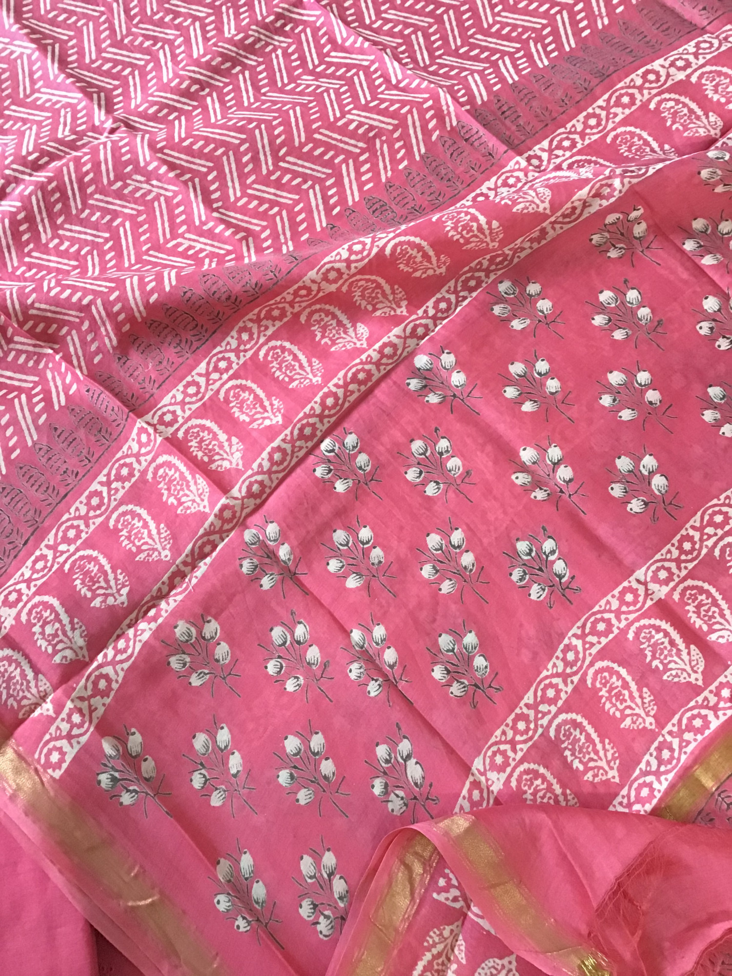 Pure Hakoba Cotton Printed Embroidered Suit - Pink