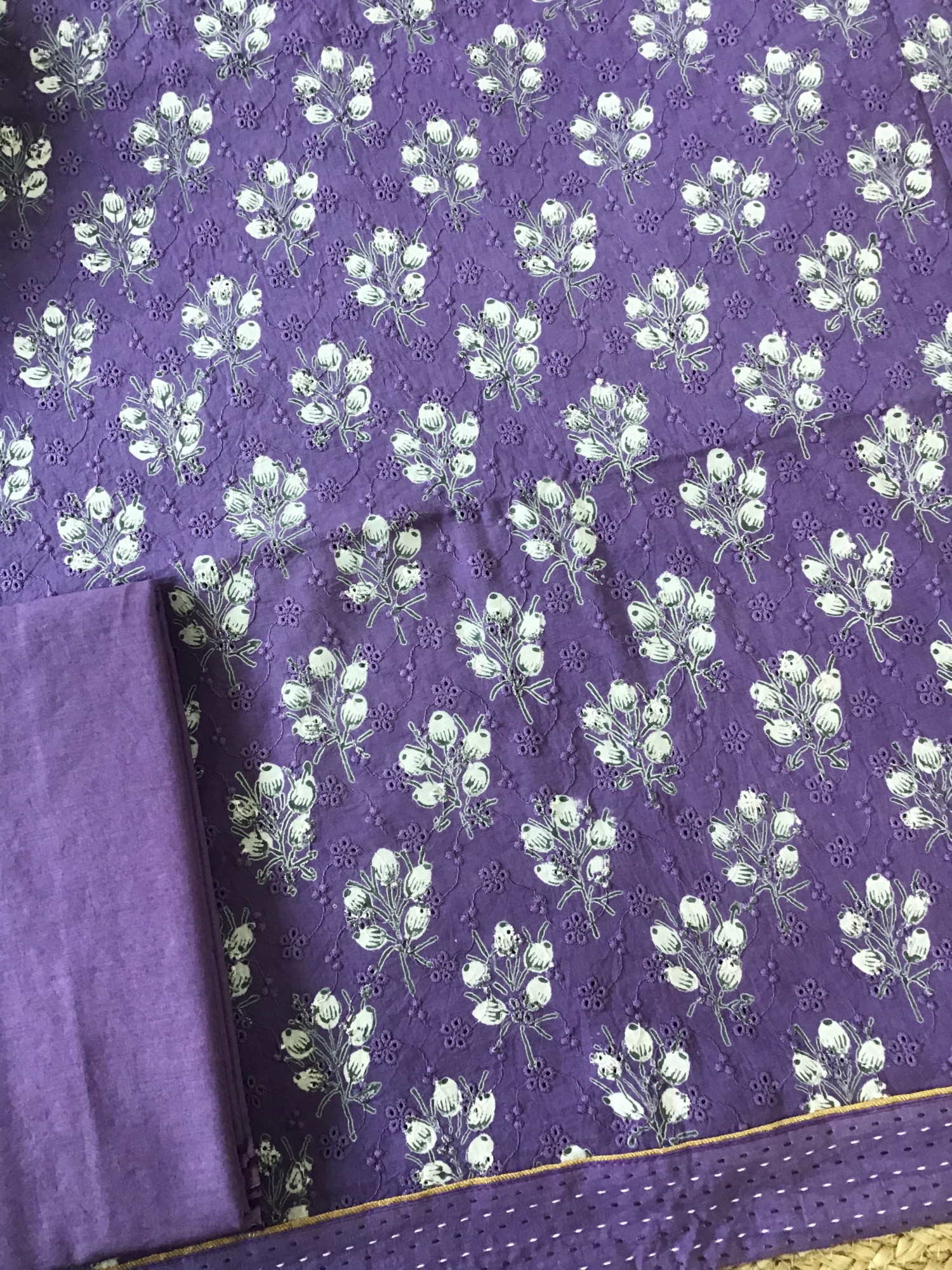 Pure Hakoba Cotton Printed Embroidered Suit - Purple