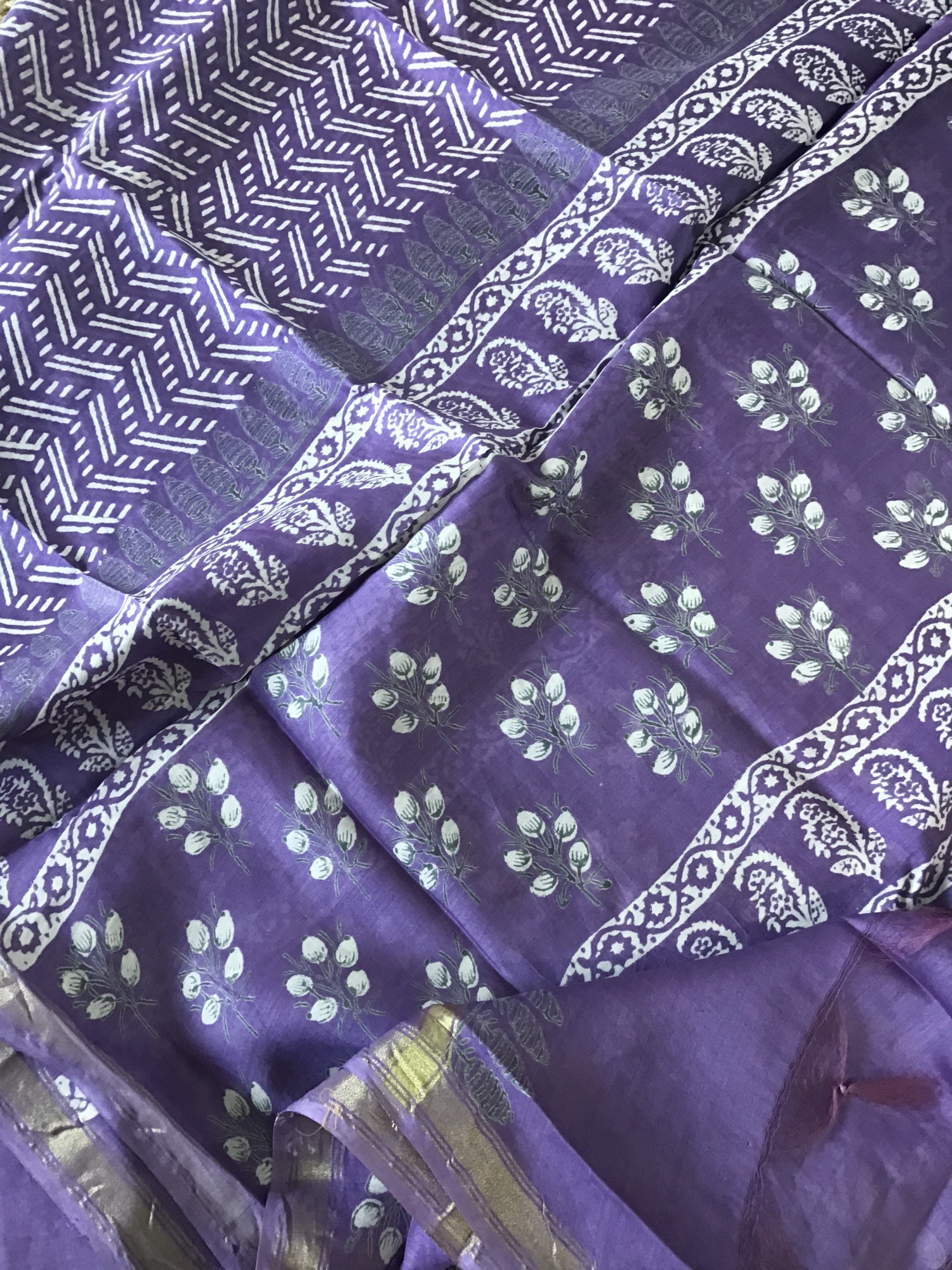 Pure Hakoba Cotton Printed Embroidered Suit - Purple