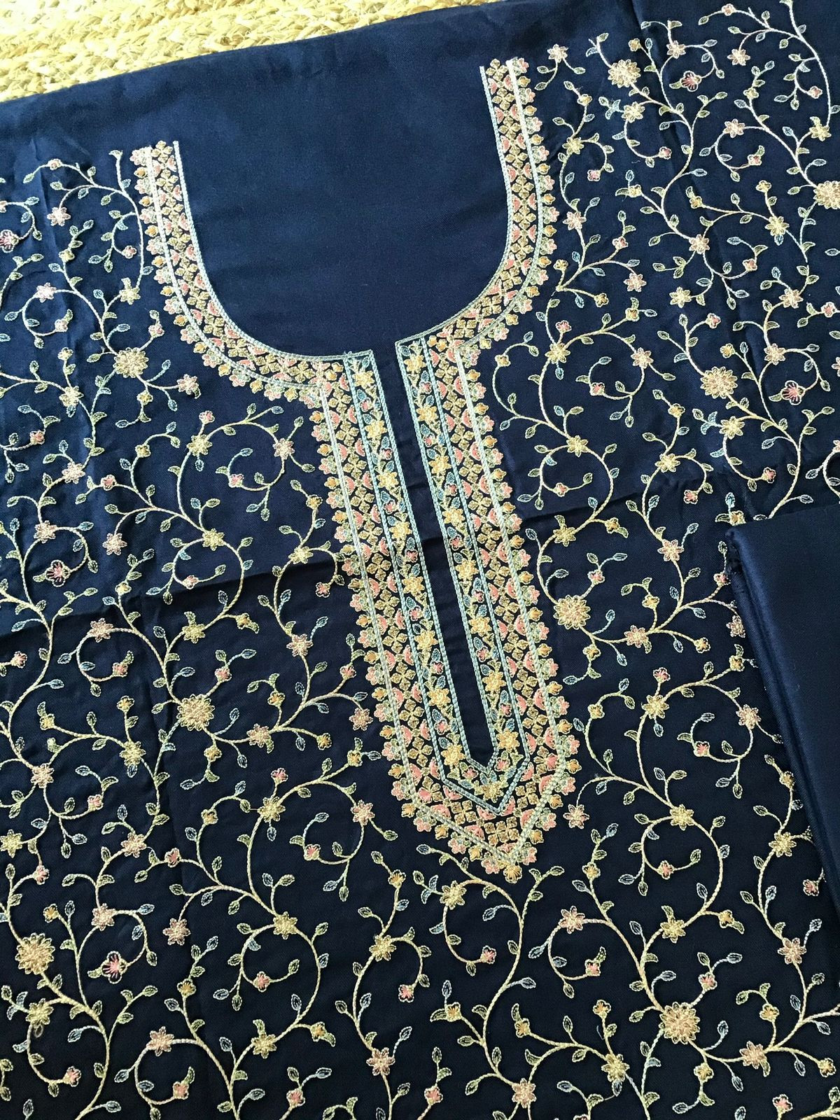 Soft Woollen Spun Silk Embroidered Suit - Blue