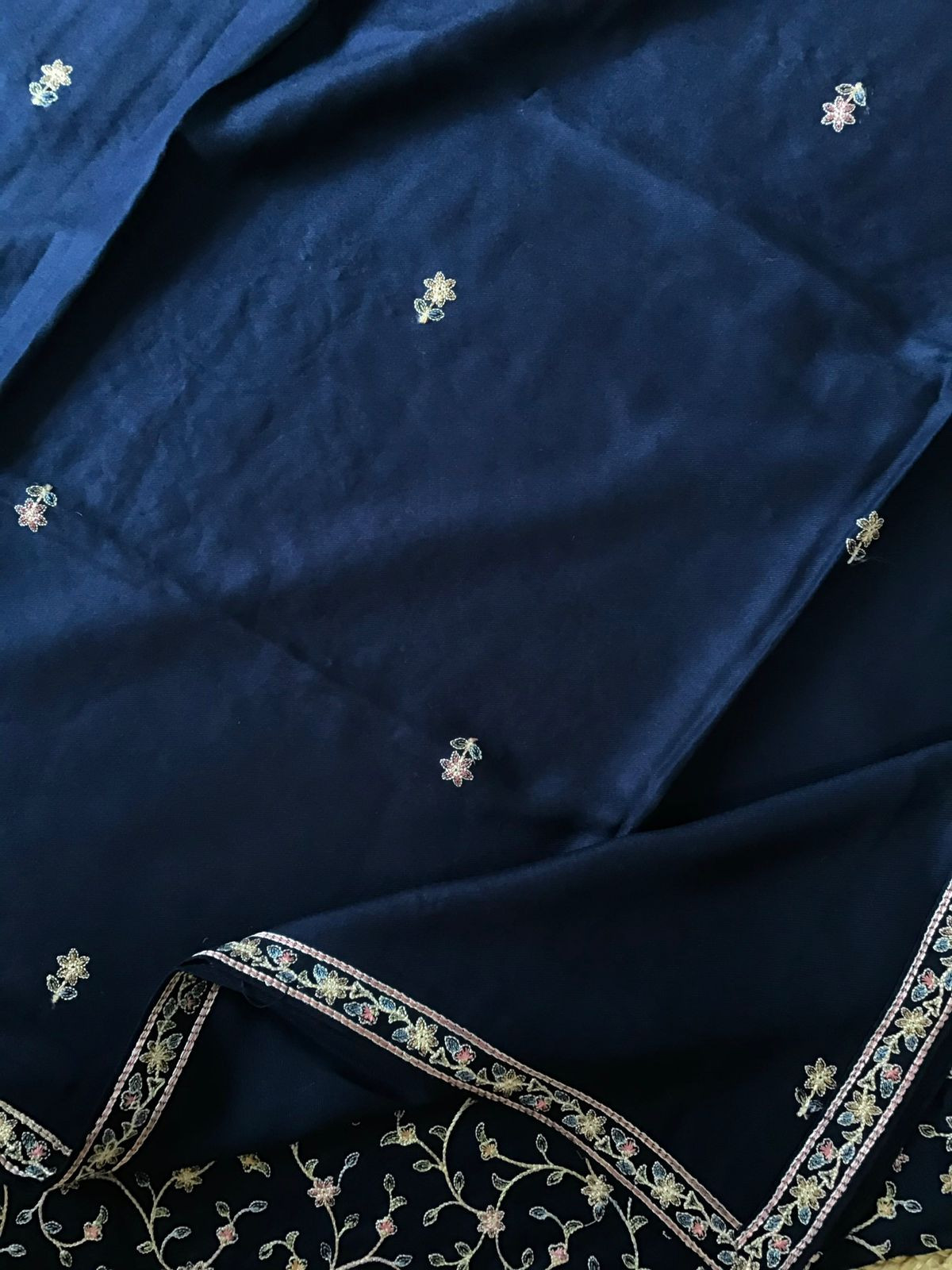 Soft Woollen Spun Silk Embroidered Suit - Blue