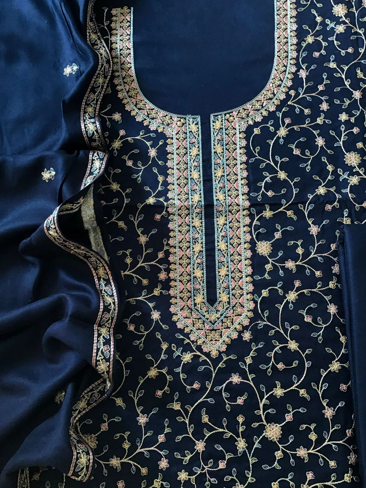 Soft Woollen Spun Silk Embroidered Suit - Blue