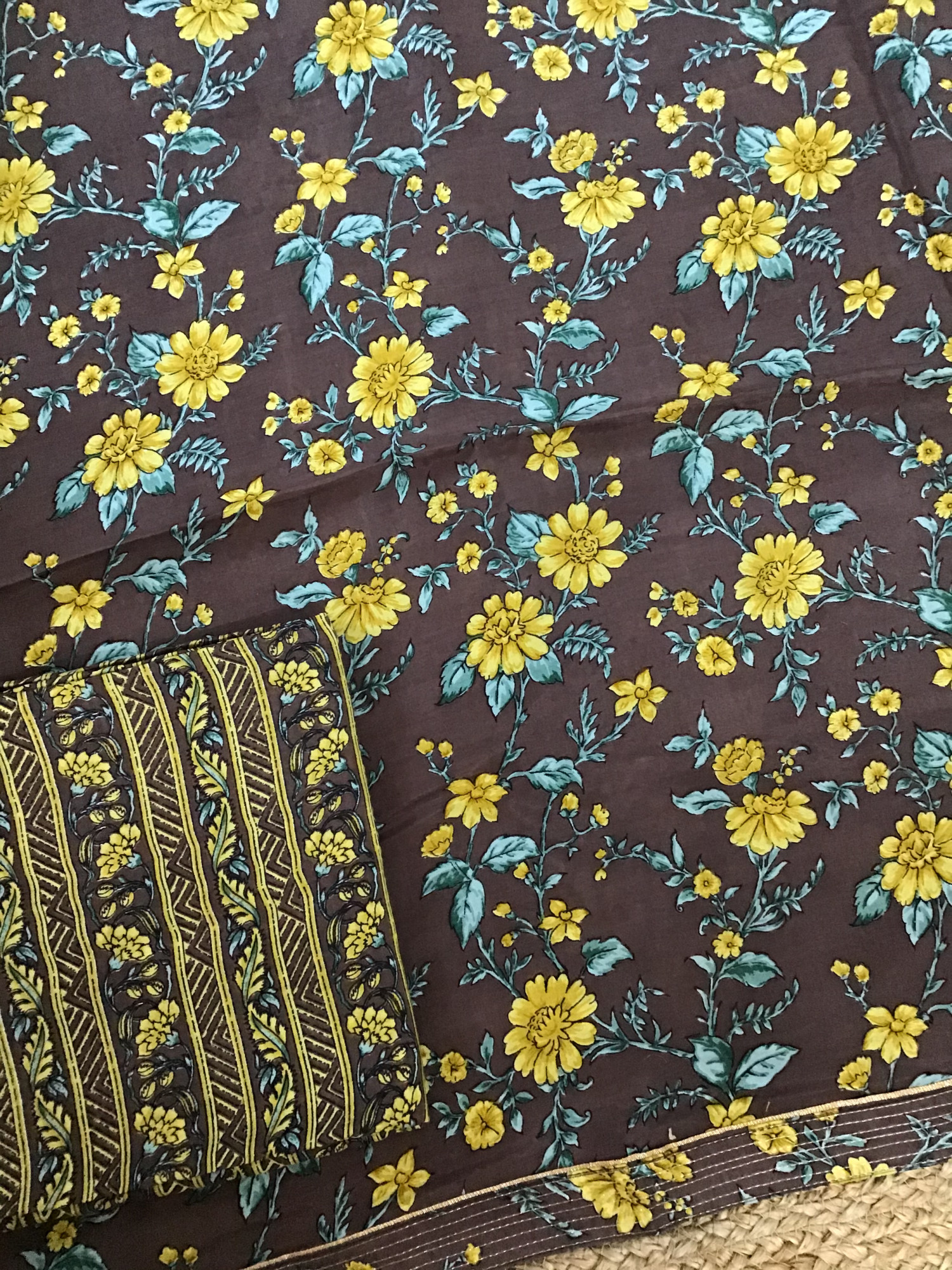 Soft Muslin Printed Embroidered Border Suit - Brown