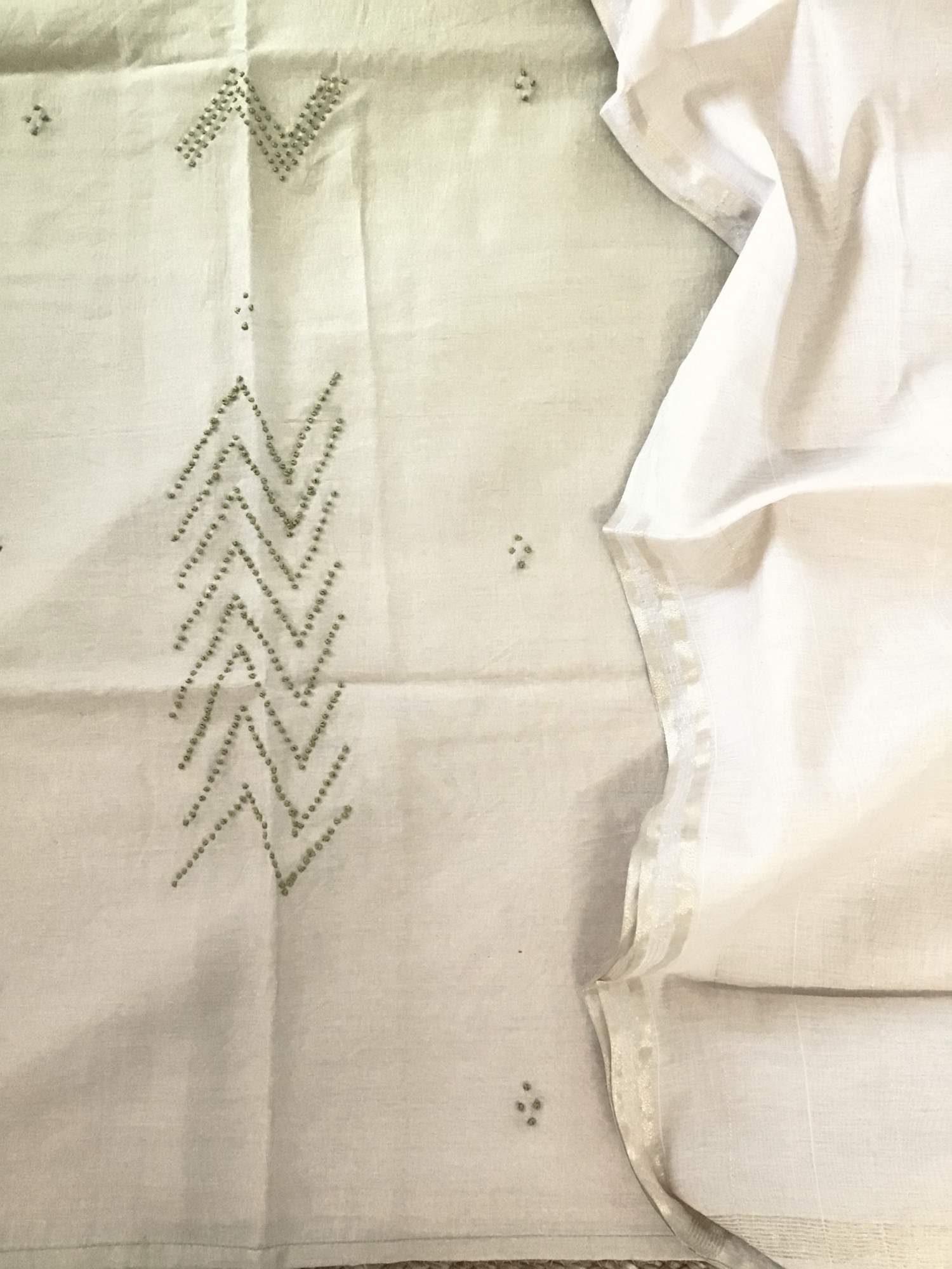 Pure Chanderi Embroidered Suit - Green