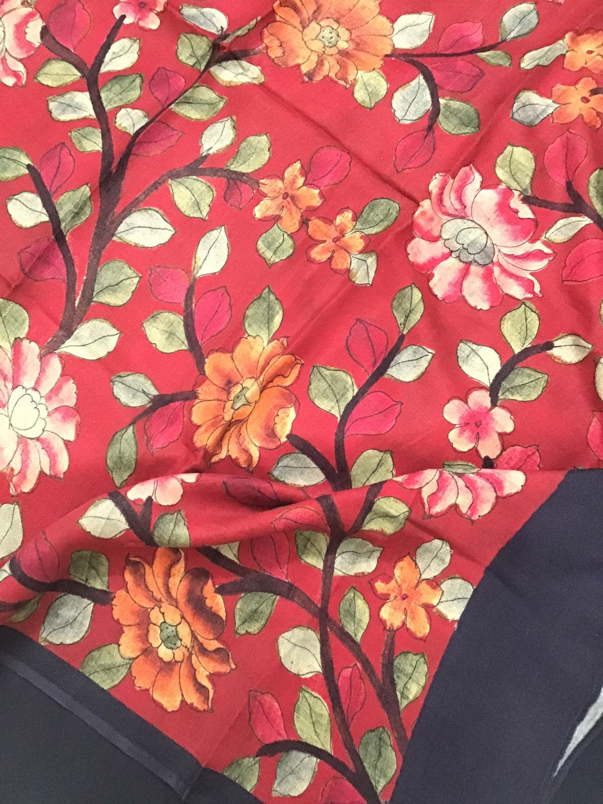 Soft Woollen Slub Silk Printed Embroidered Suit - Blue