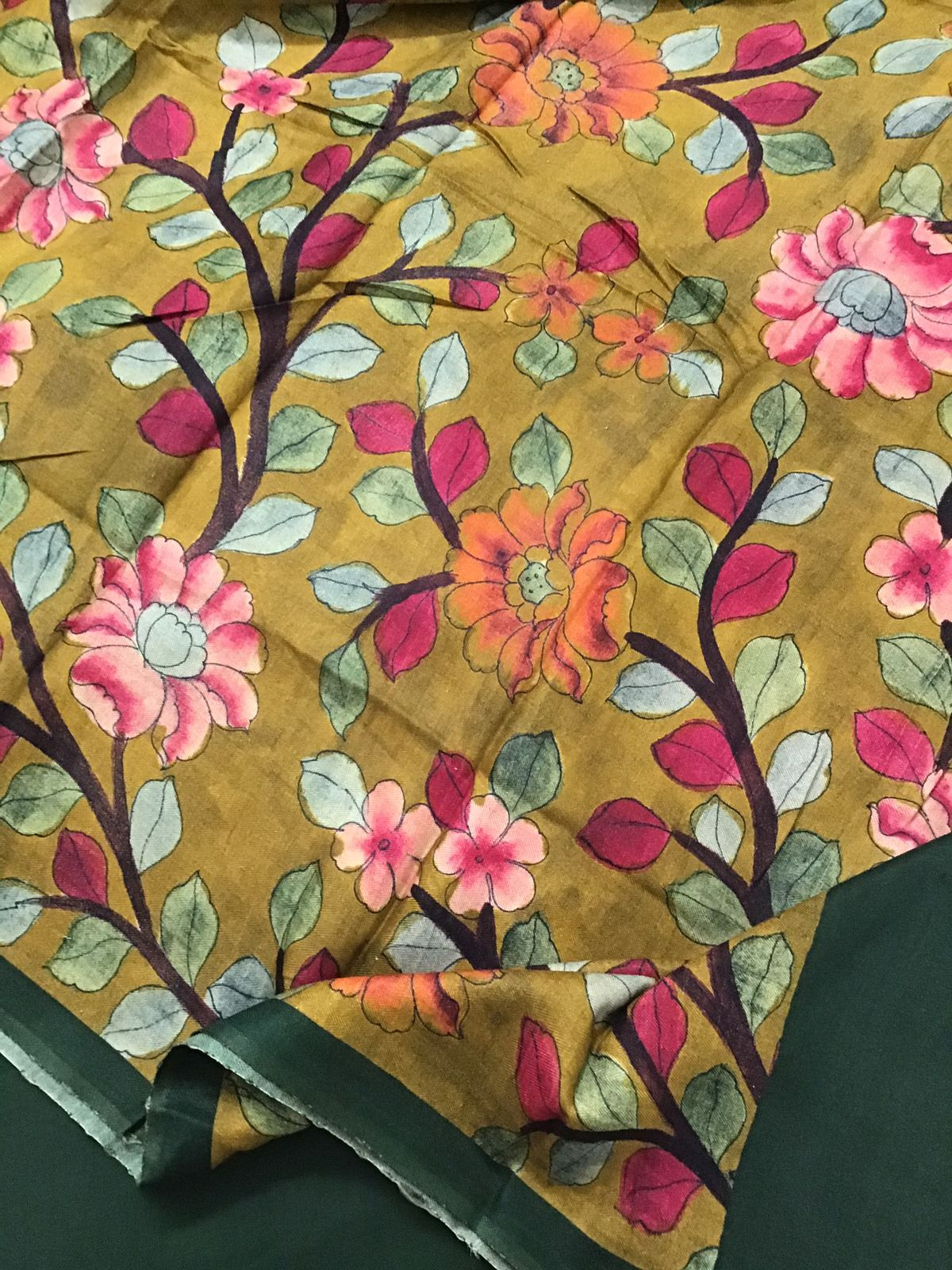 Soft Woollen Slub Silk Printed Embroidered Suit - Green