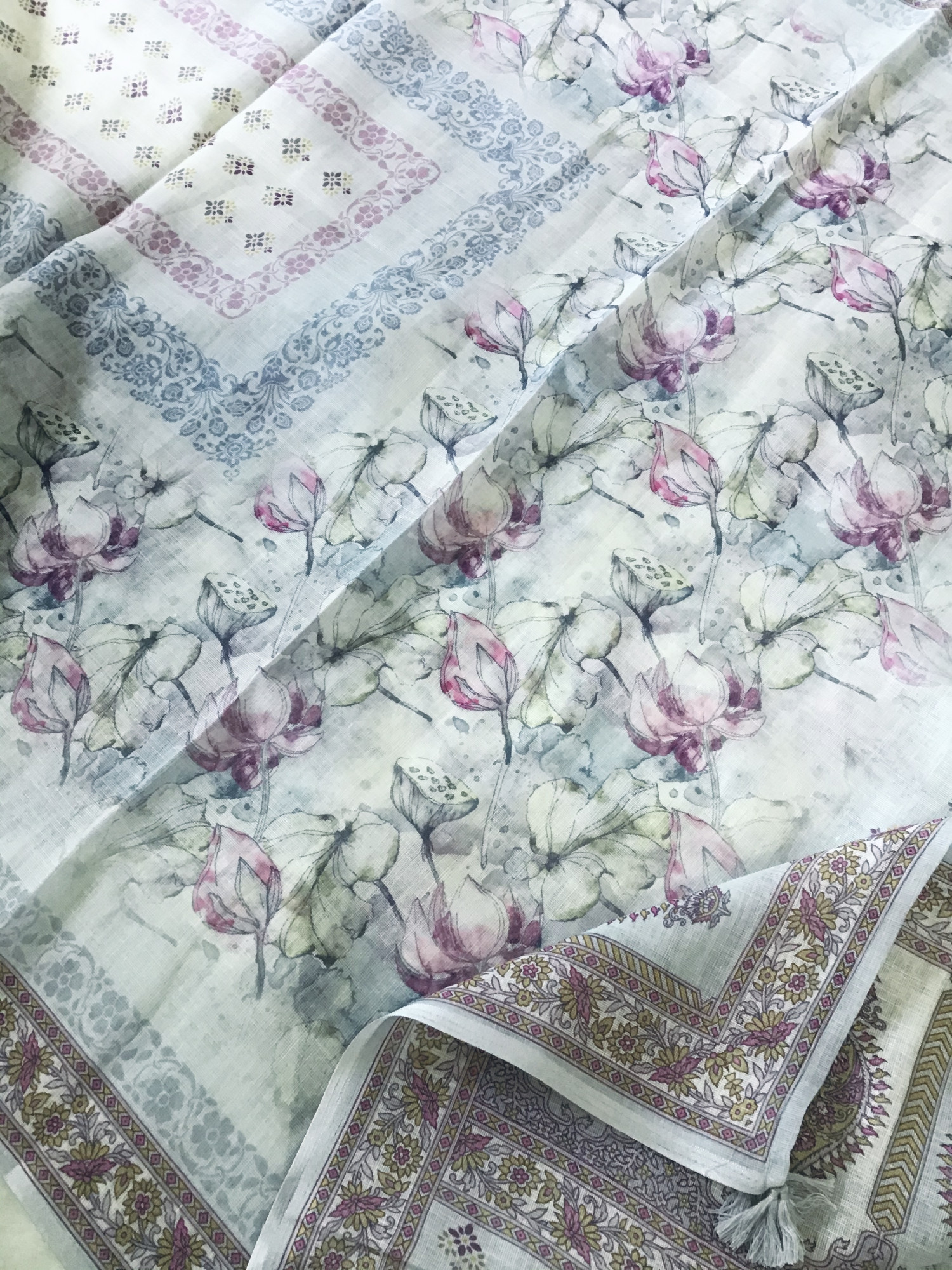 Soft Linen Jute Cotton Embroidered Suit - Blue