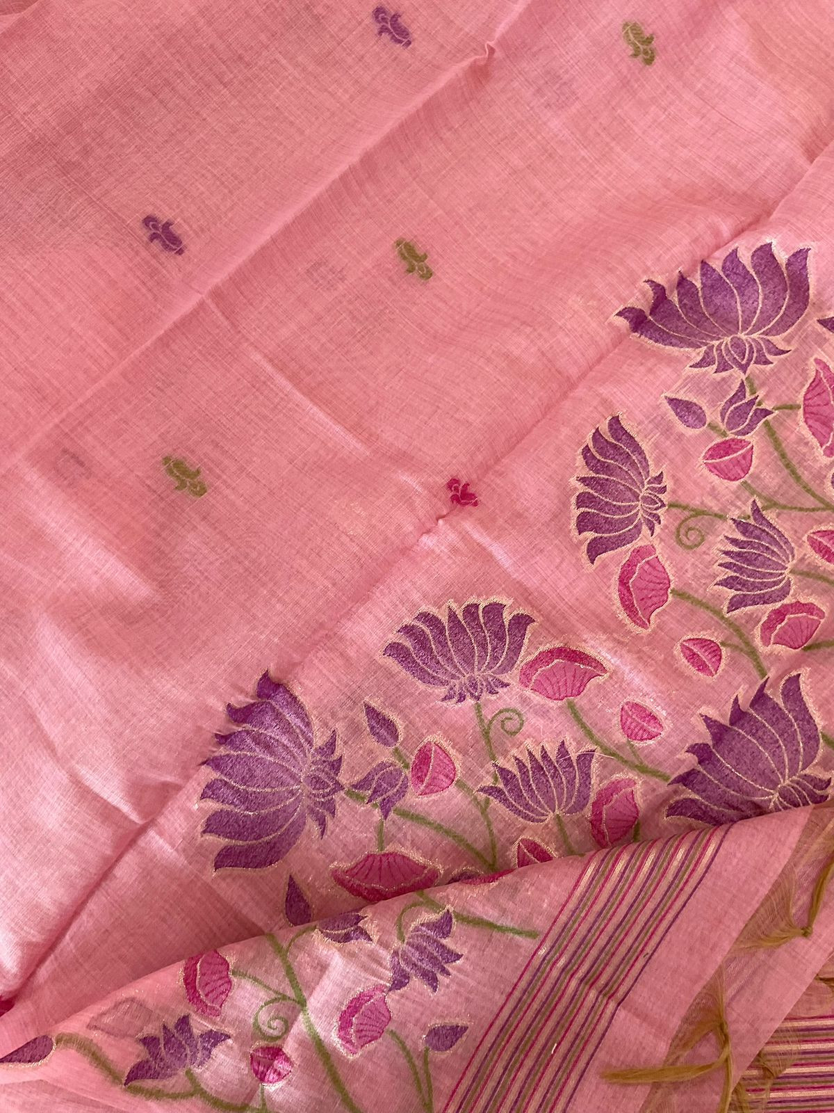 Soft Slub Chanderi Jamdani Weaved Embroidered Suit - Pink